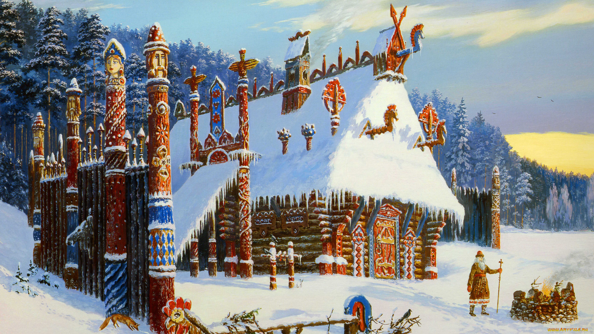 храм, бога, знича, зима, рисованные, всеволод, иванов, волхв