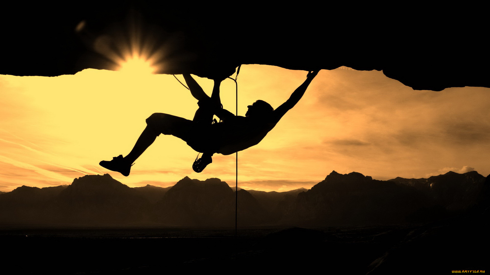 спорт, экстрим, закат, скала