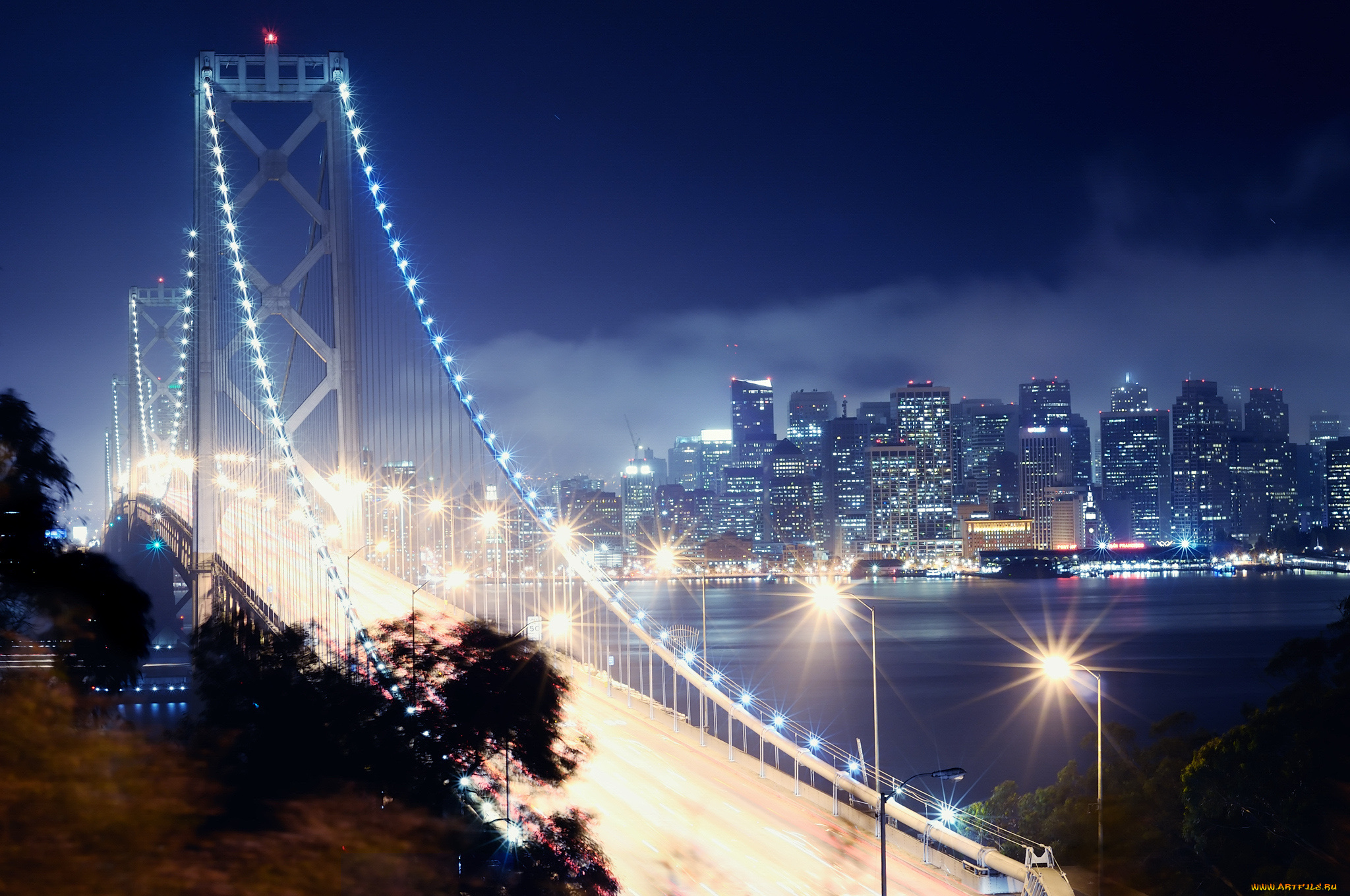 san, francisco, города, сан, франциско, сша, город, мост, огни, ночь