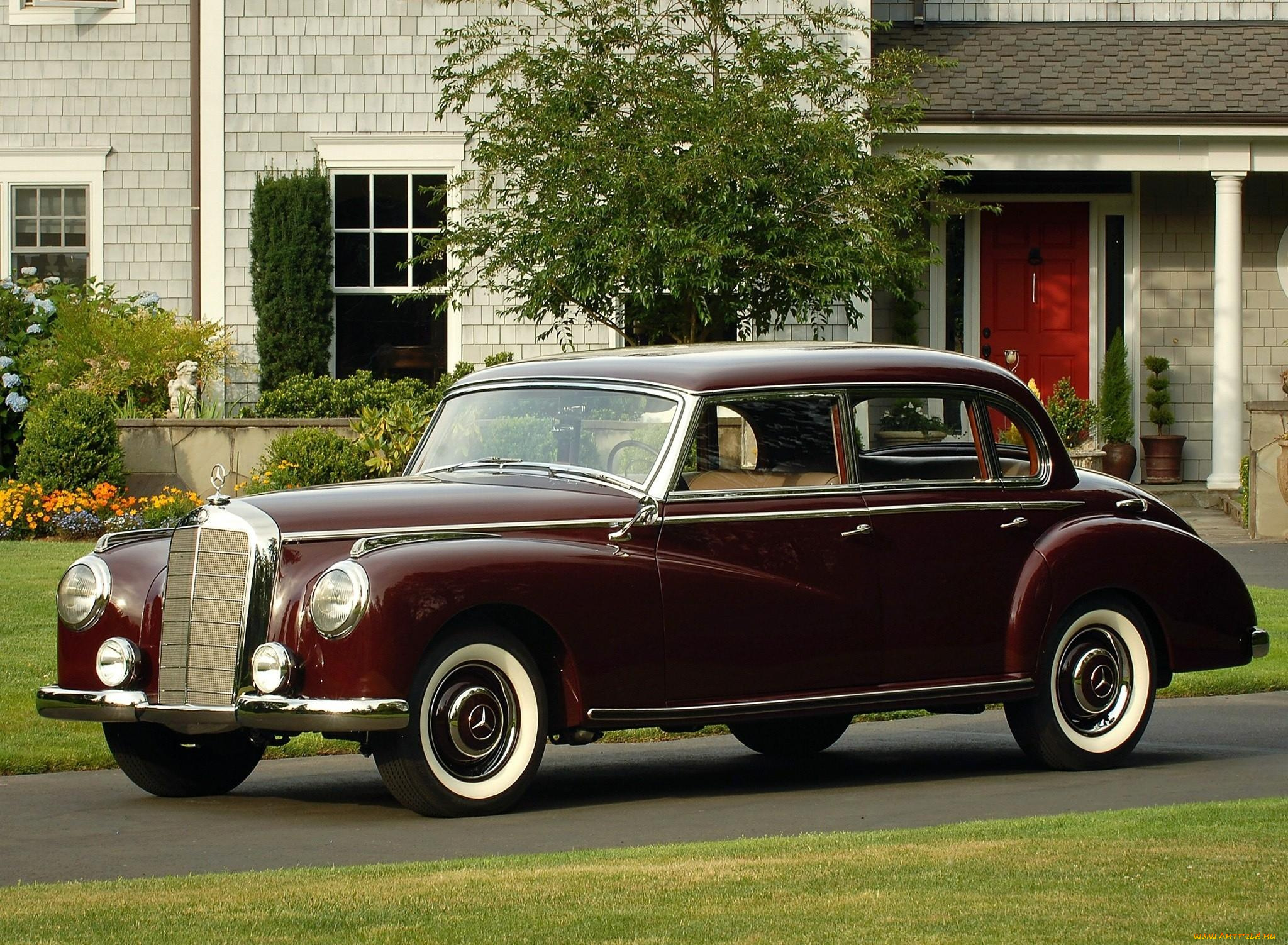 автомобили, mercedes, benz, газон, кусты, деревья, цветы, дом, дорога