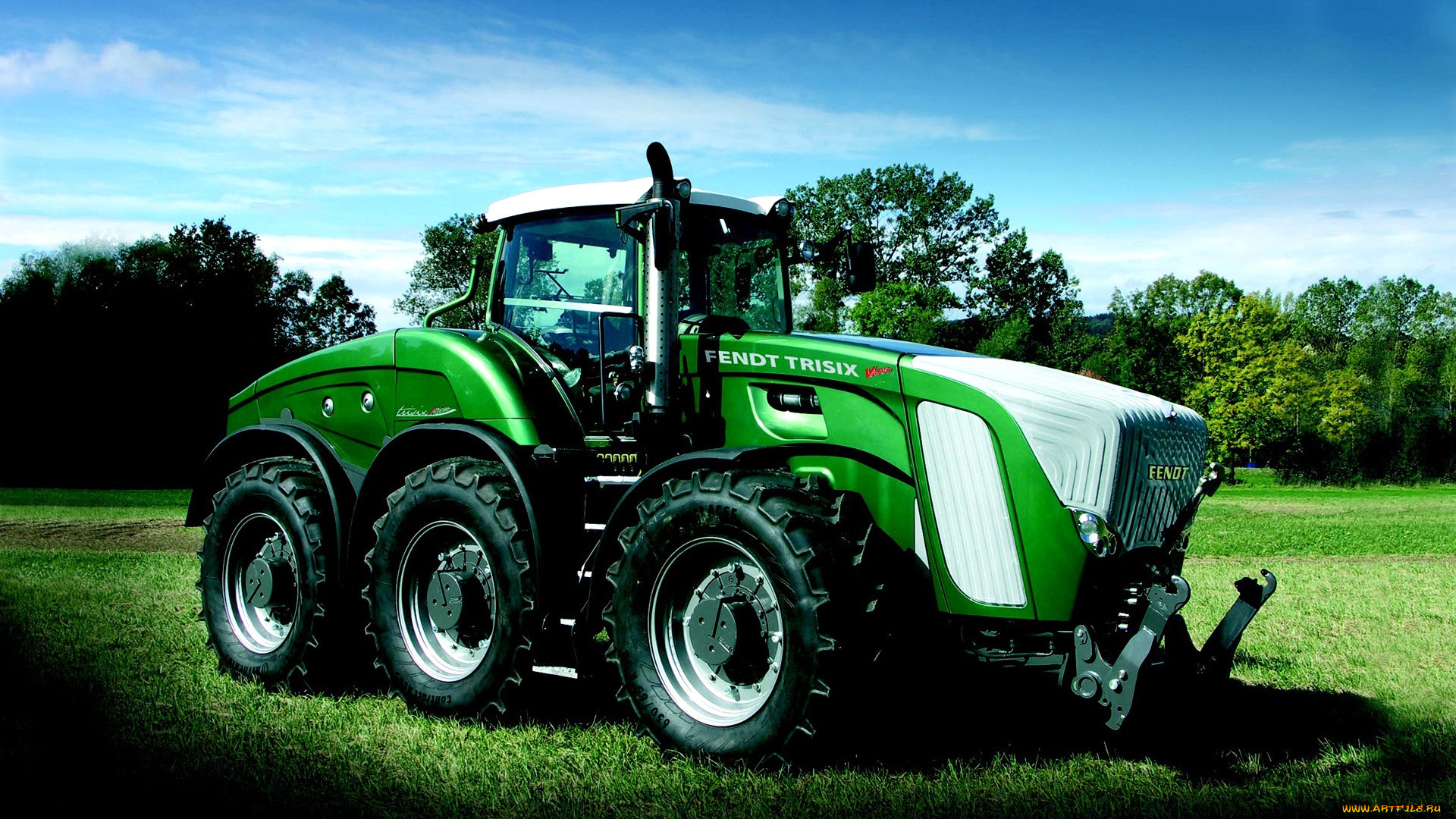 fendt, trisix, tractor, техника, тракторы, колесный, лужайка, трава, трактор