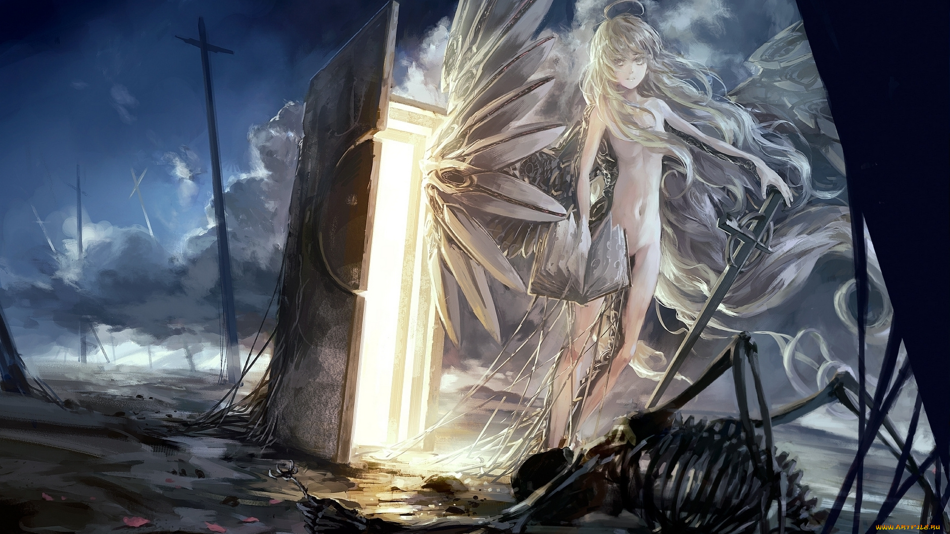 фэнтези, ангелы, крест, книга, скелет, ангел