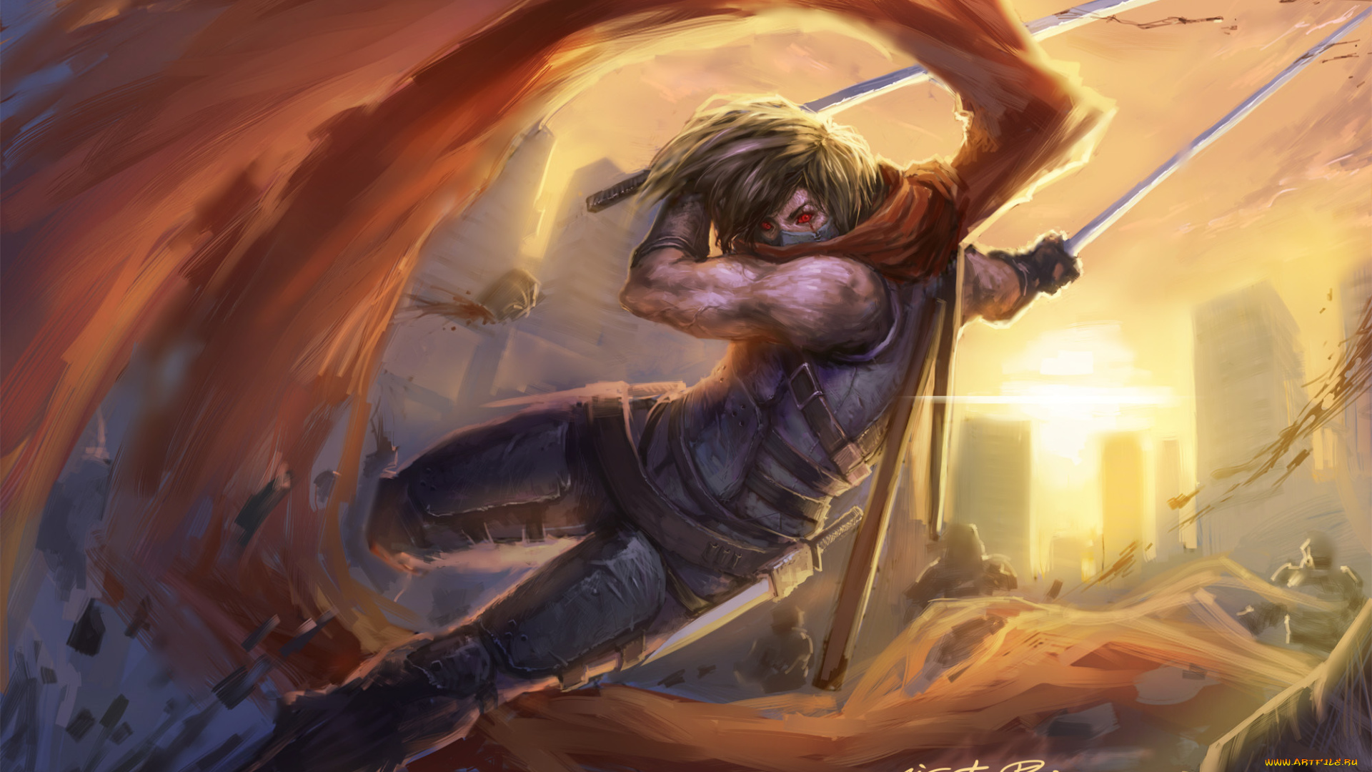 фэнтези, люди, кровь, удар, мечи, воин