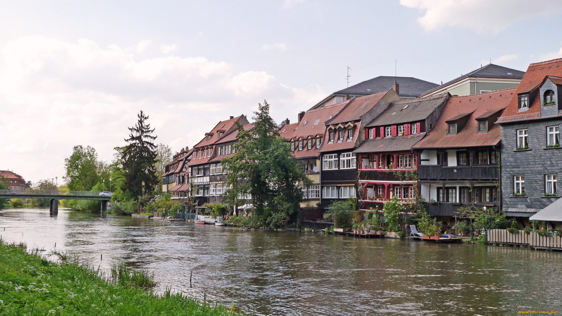 германия, бавария, бамберг, города, улицы, площади, набережные, лодки, река, деревья, дома