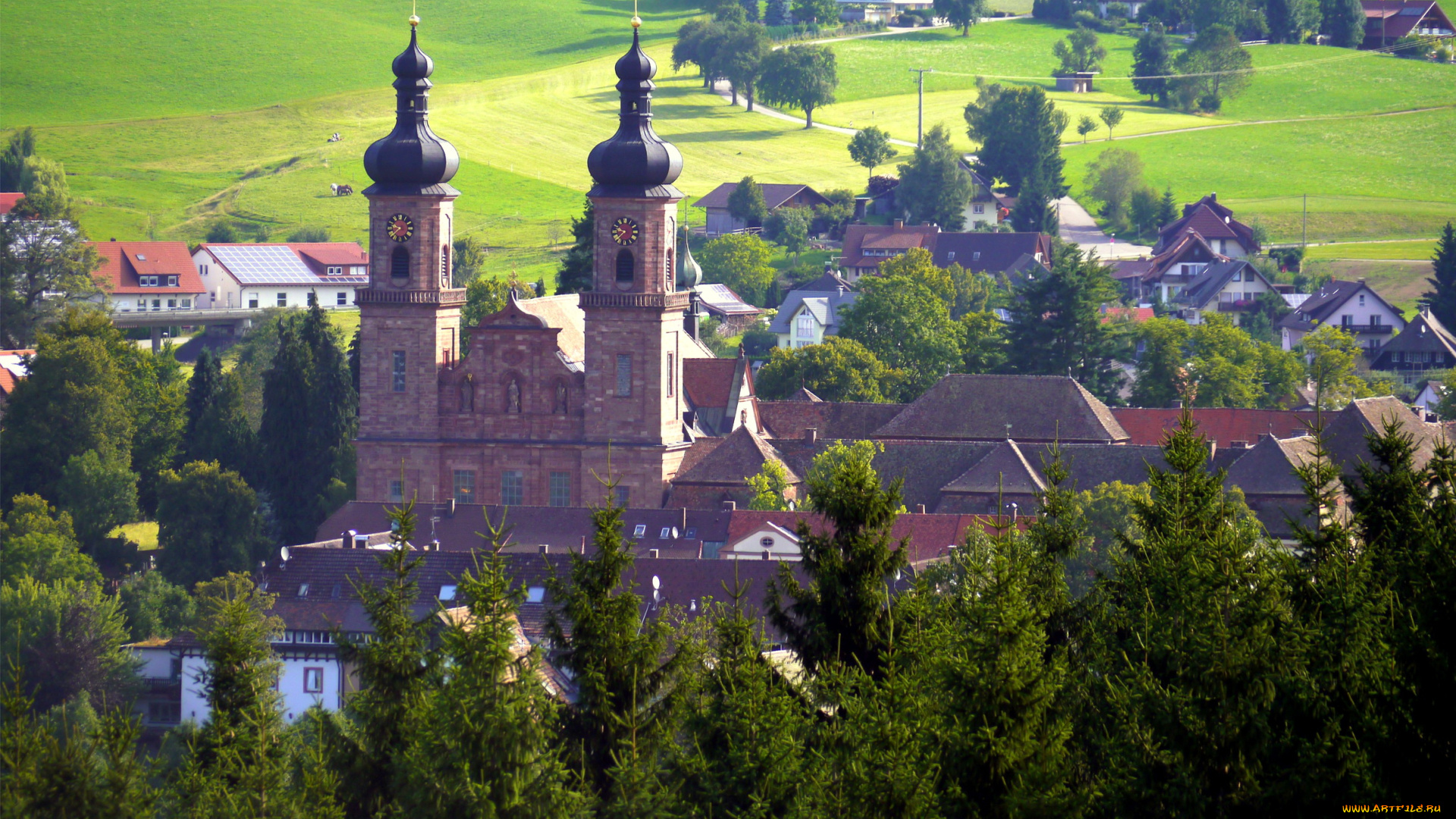 германия, санкт, петер, города, панорамы, поля, деревья, дома, дорога