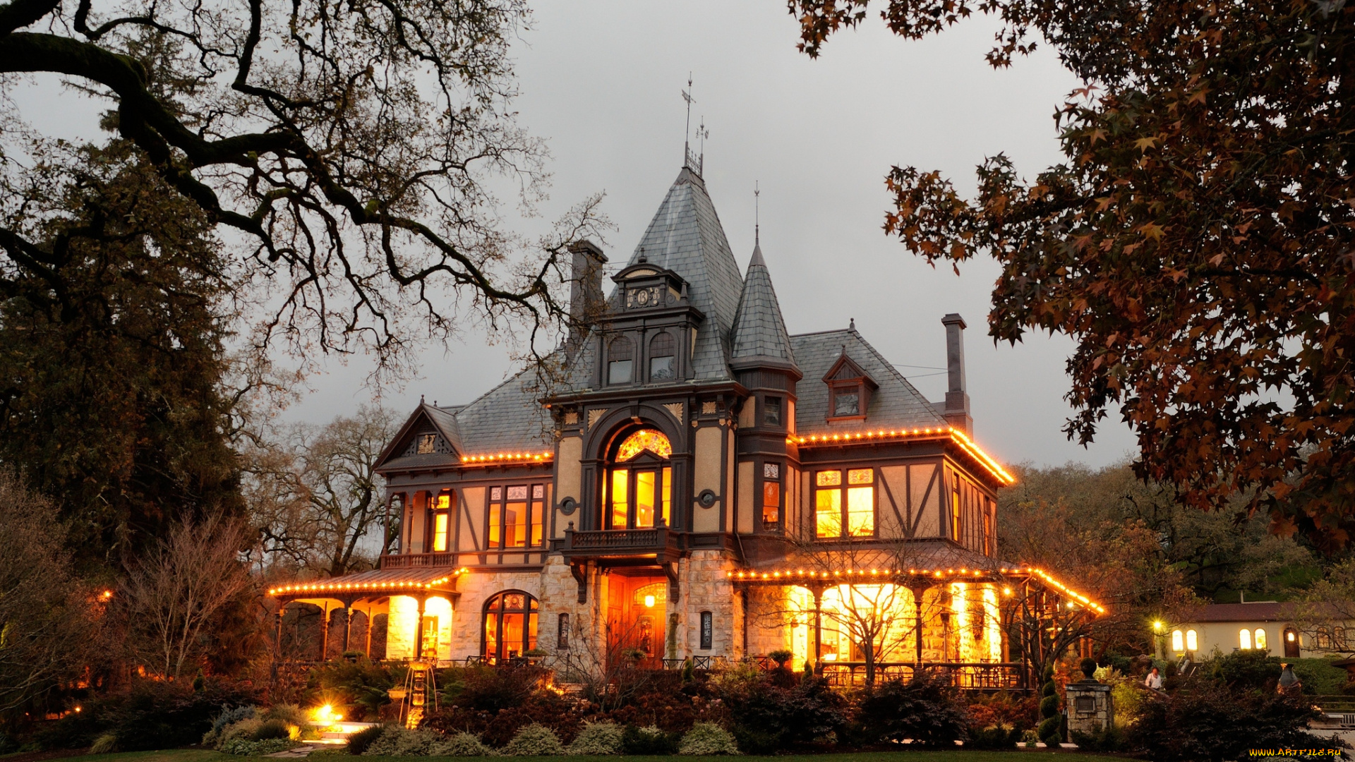 города, здания, дома, огни, дом, вечер