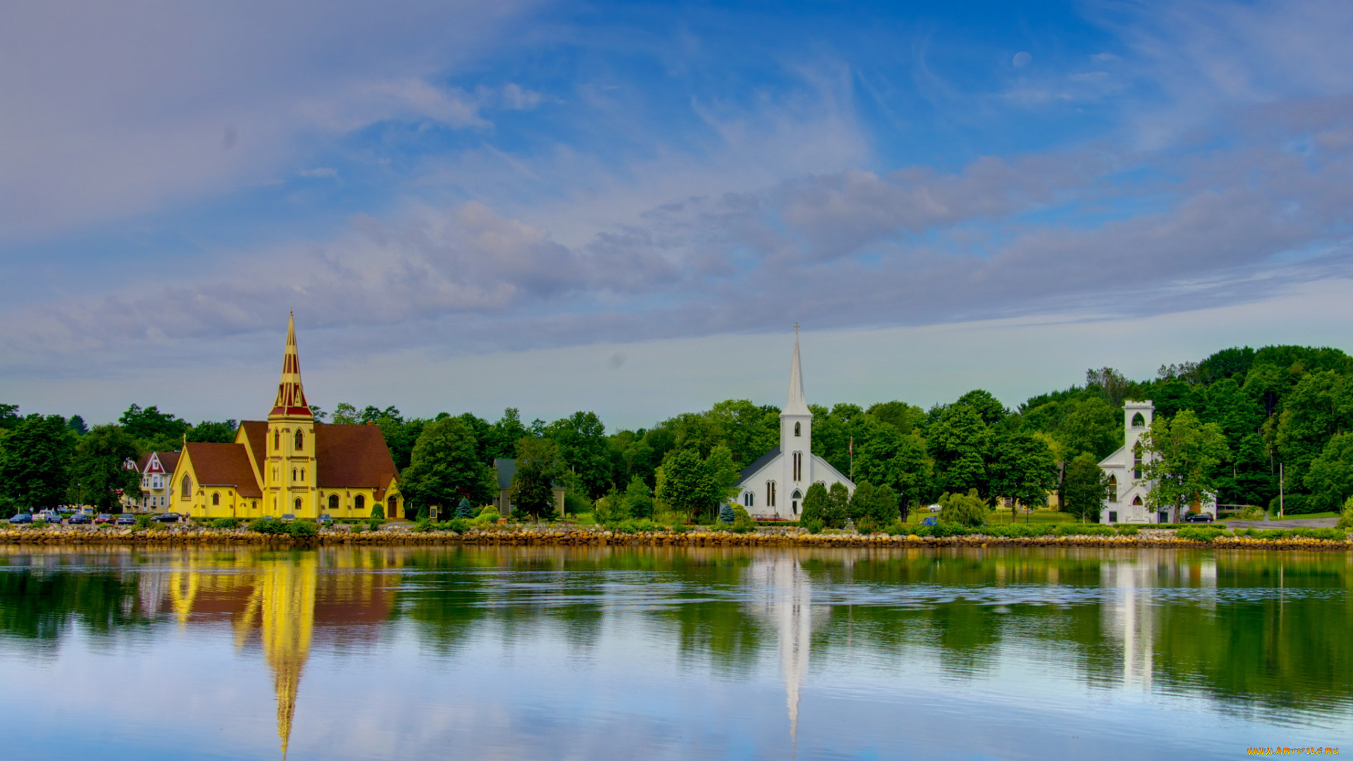 канада, новая, шотландия, луненберг, города, пейзажи, дома, набережная, деревья, река