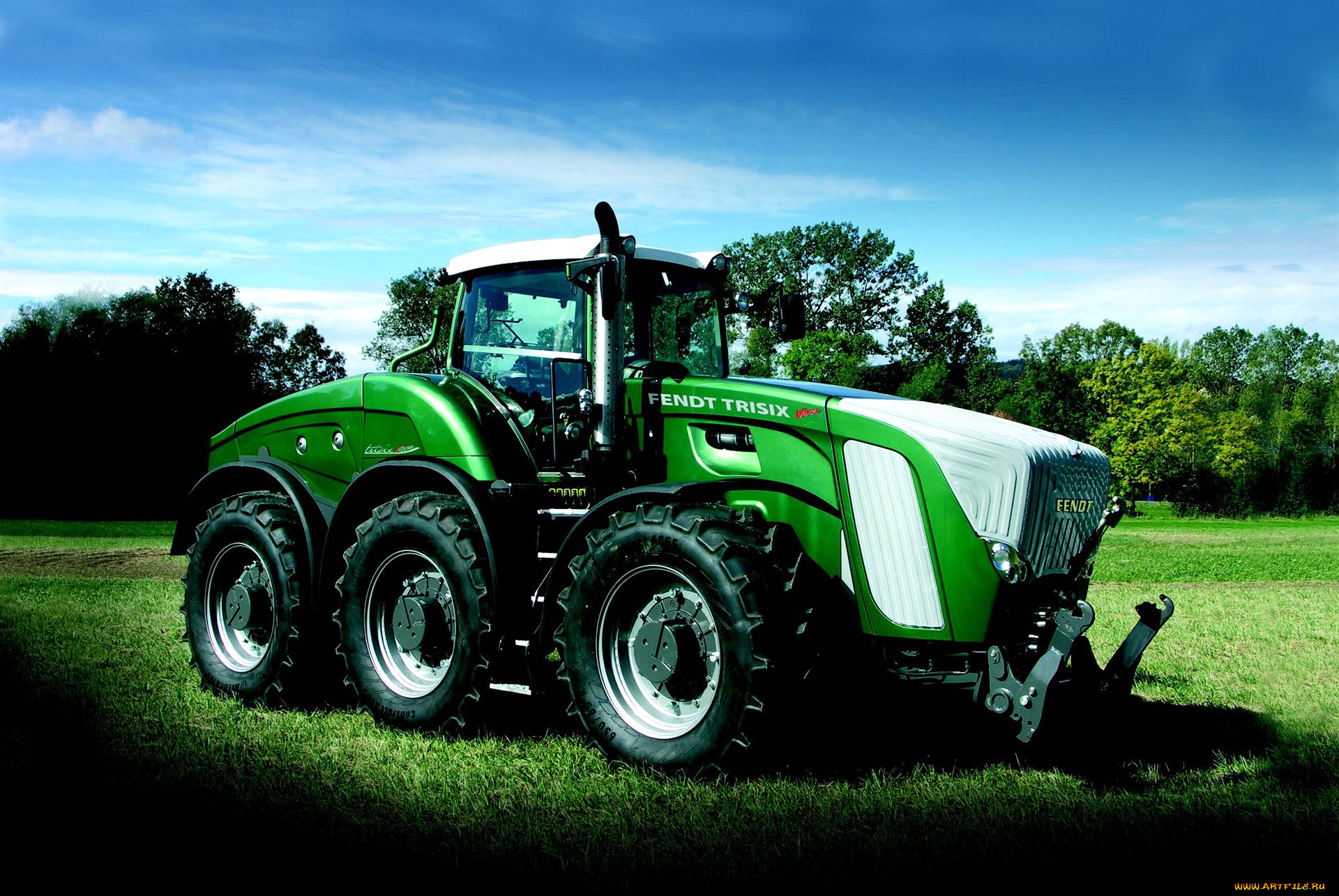fendt, trisix, tractor, техника, тракторы, колесный, лужайка, трава, трактор