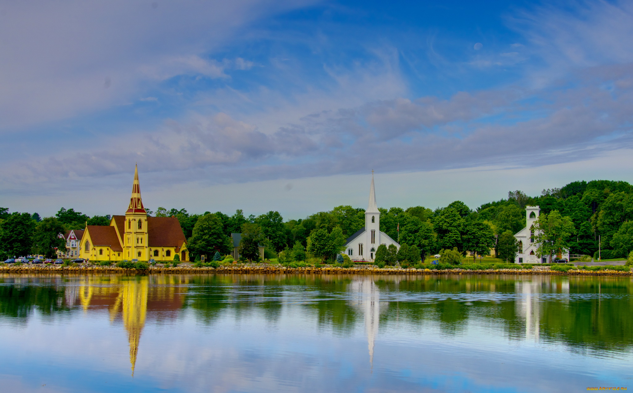 канада, новая, шотландия, луненберг, города, пейзажи, дома, набережная, деревья, река