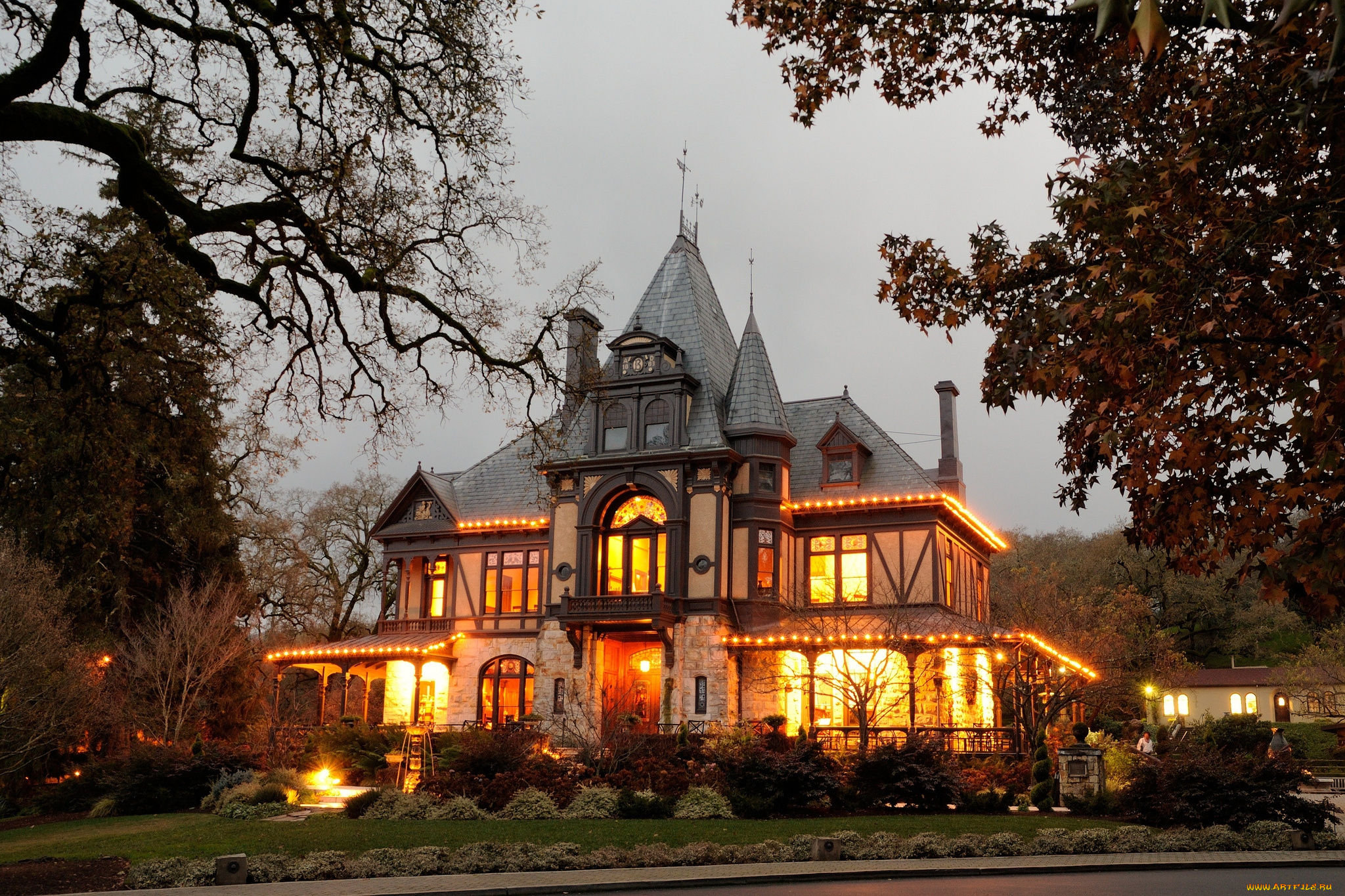 города, здания, дома, огни, дом, вечер