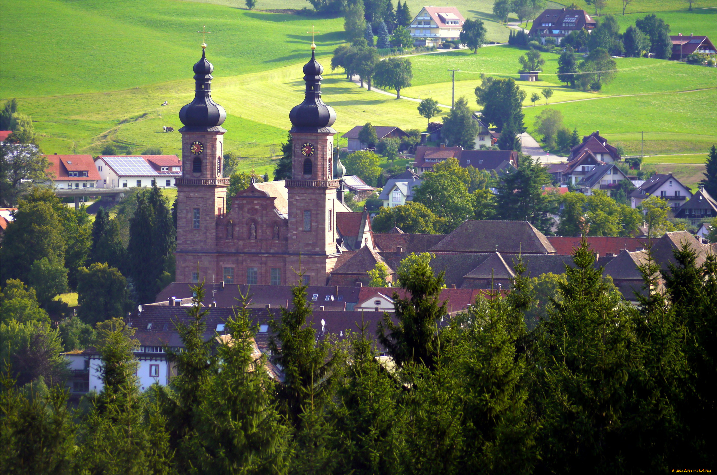 германия, санкт, петер, города, панорамы, поля, деревья, дома, дорога