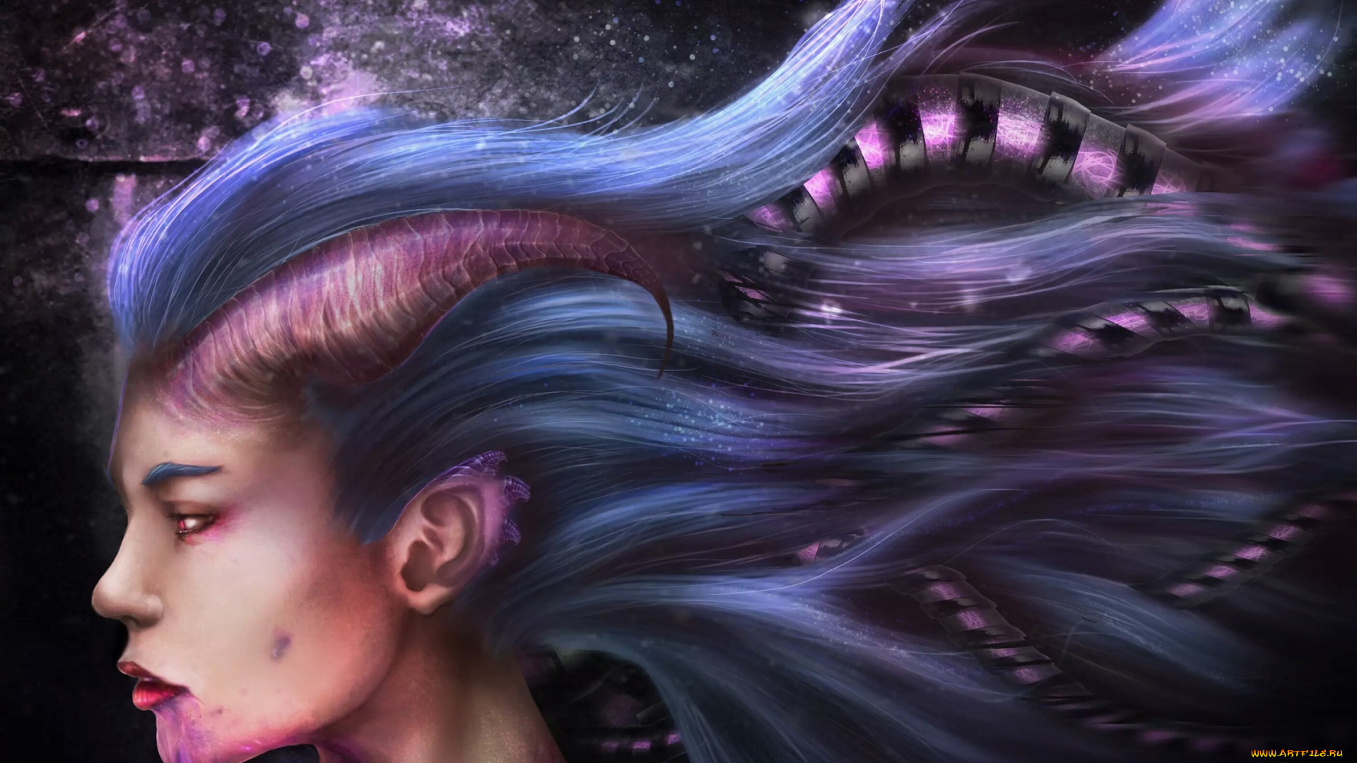 фэнтези, демоны, волосы, лицо, профиль, арт, девушка, art