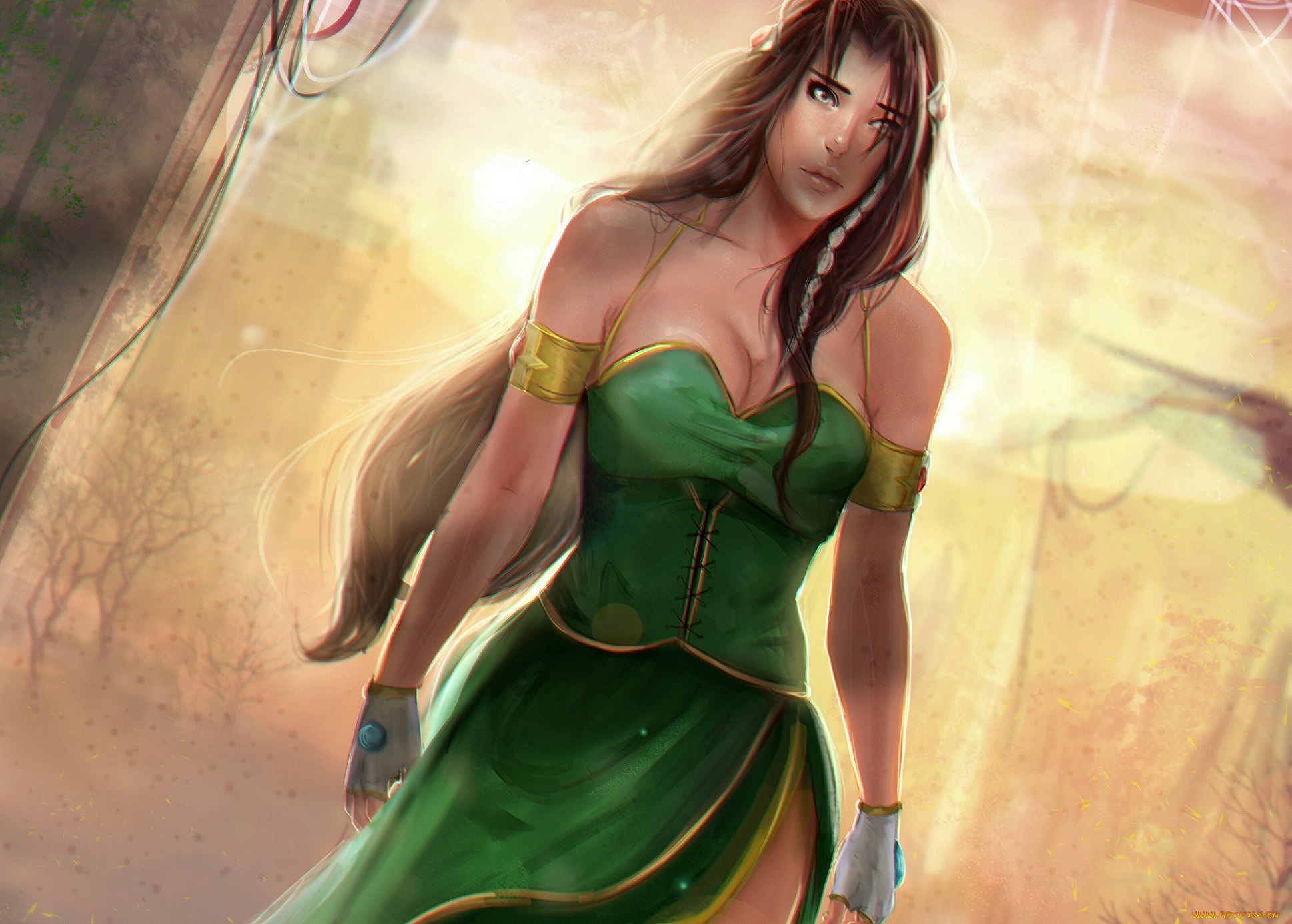 фэнтези, девушки, волосы, длинные, арт, платье, девушка