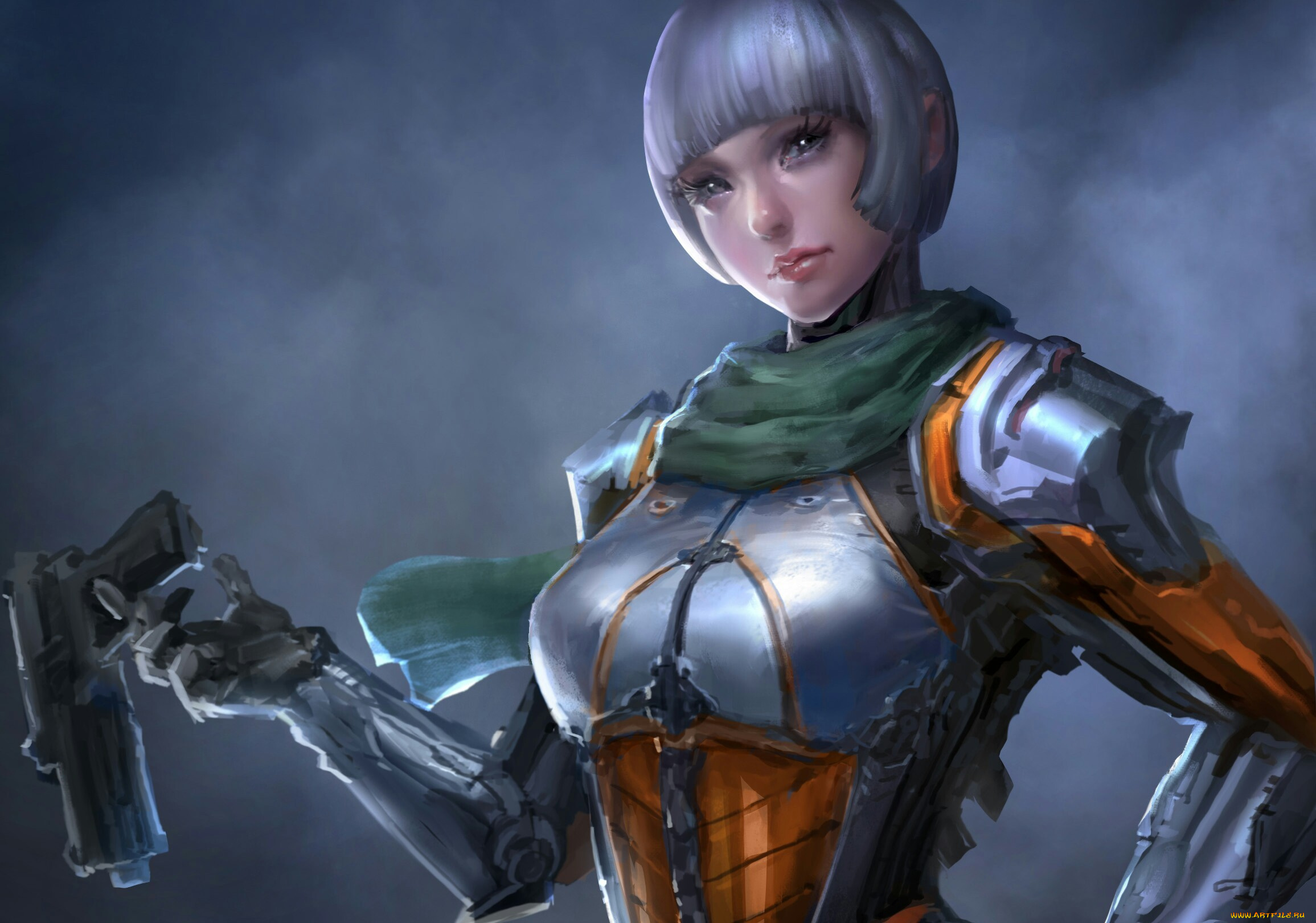 фэнтези, девушки, девушка, шарф, костюм, пистолет