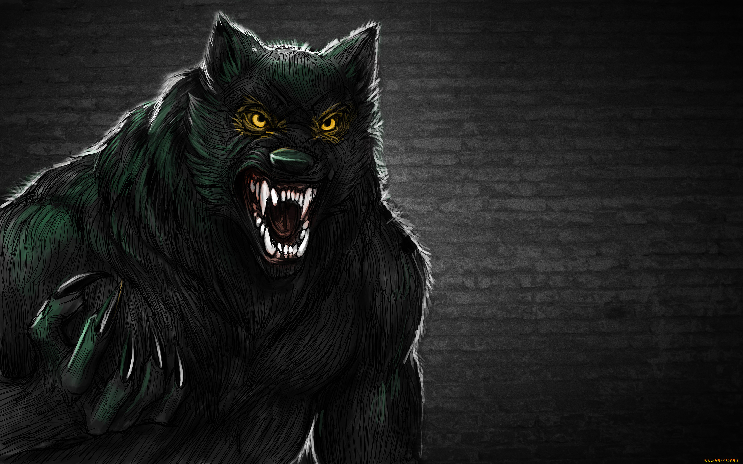 фэнтези, оборотни, стена, оскал, оборотень, волк