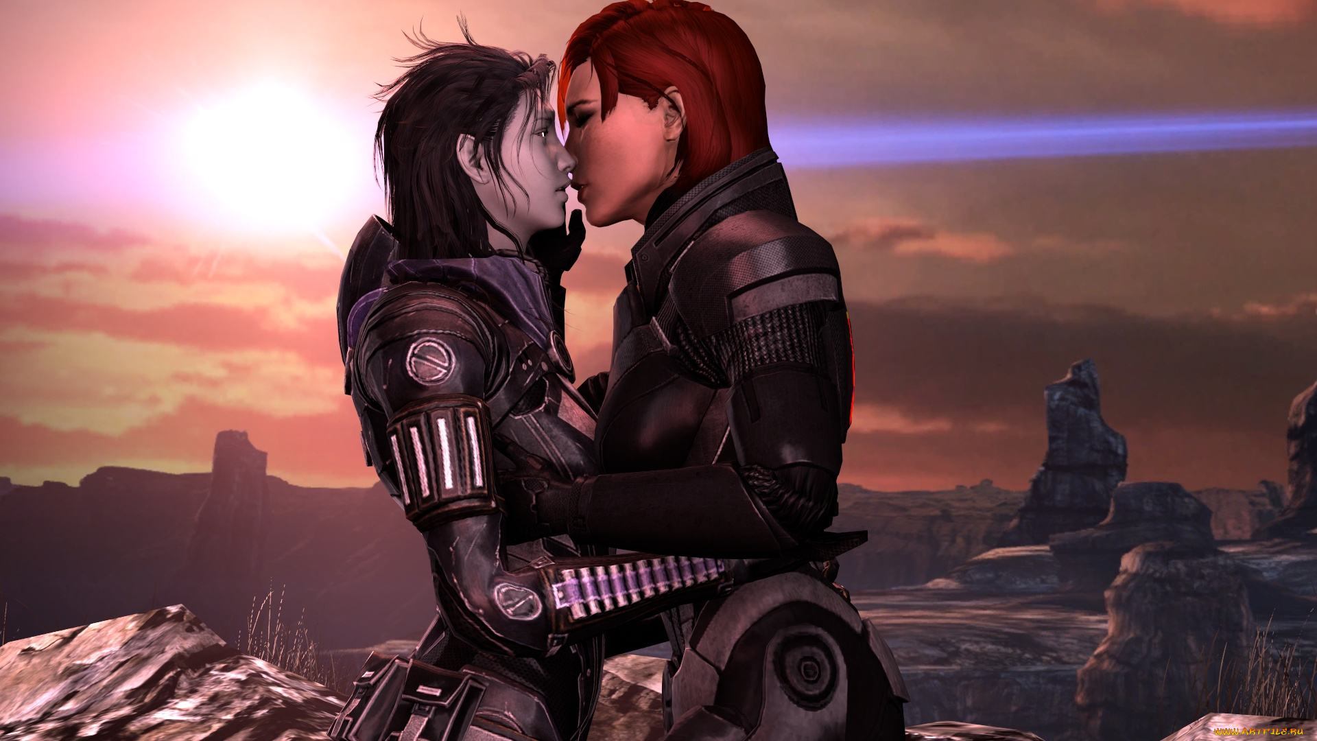 3д, графика, фантазия, , fantasy, девушки, взгляд, фон, поцелуй, прощание