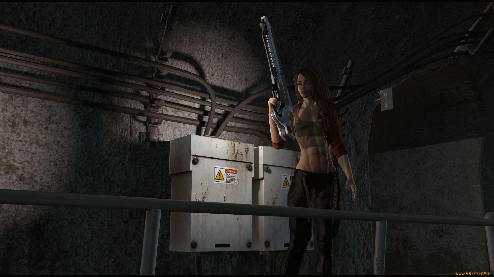 3д, графика, фантазия, , fantasy, фон, взгляд, оружие, девушка