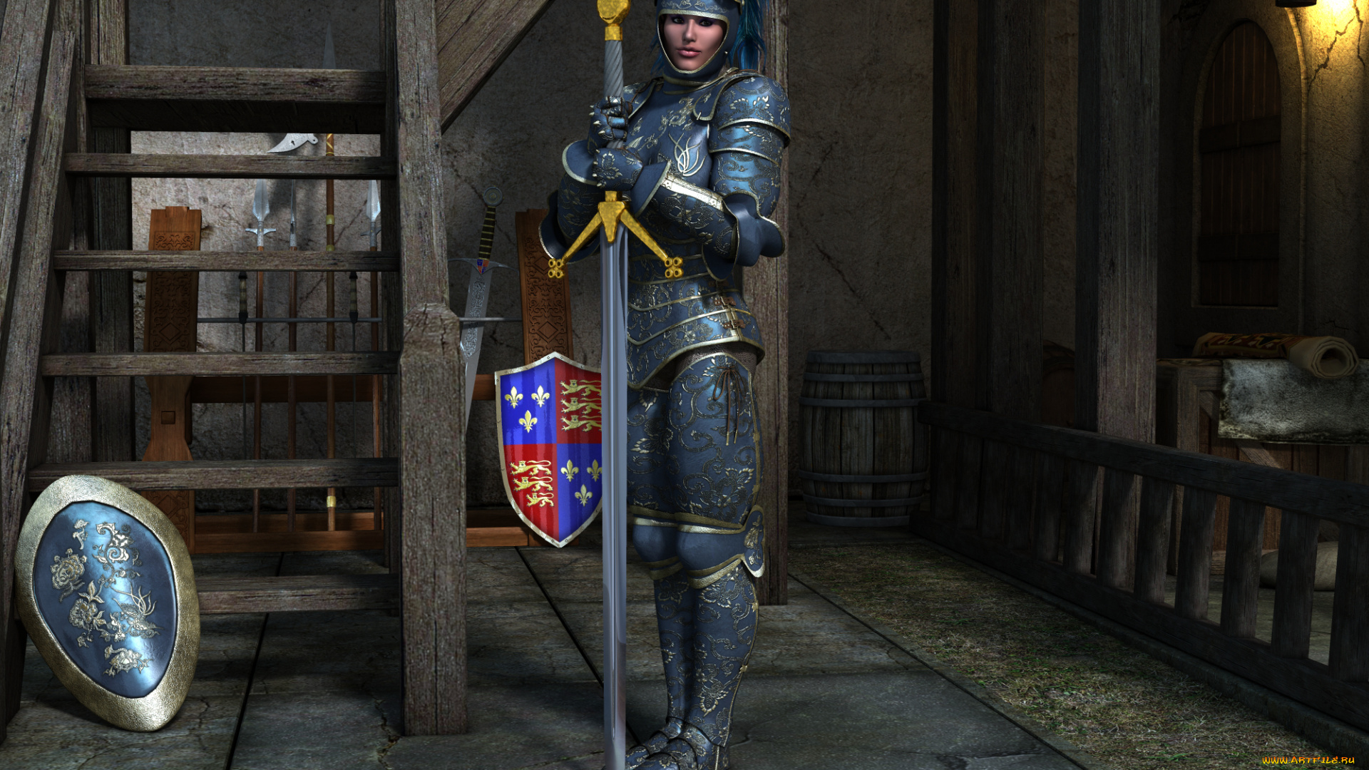 3д, графика, фантазия, , fantasy, оружие, взгляд, фон, девушка