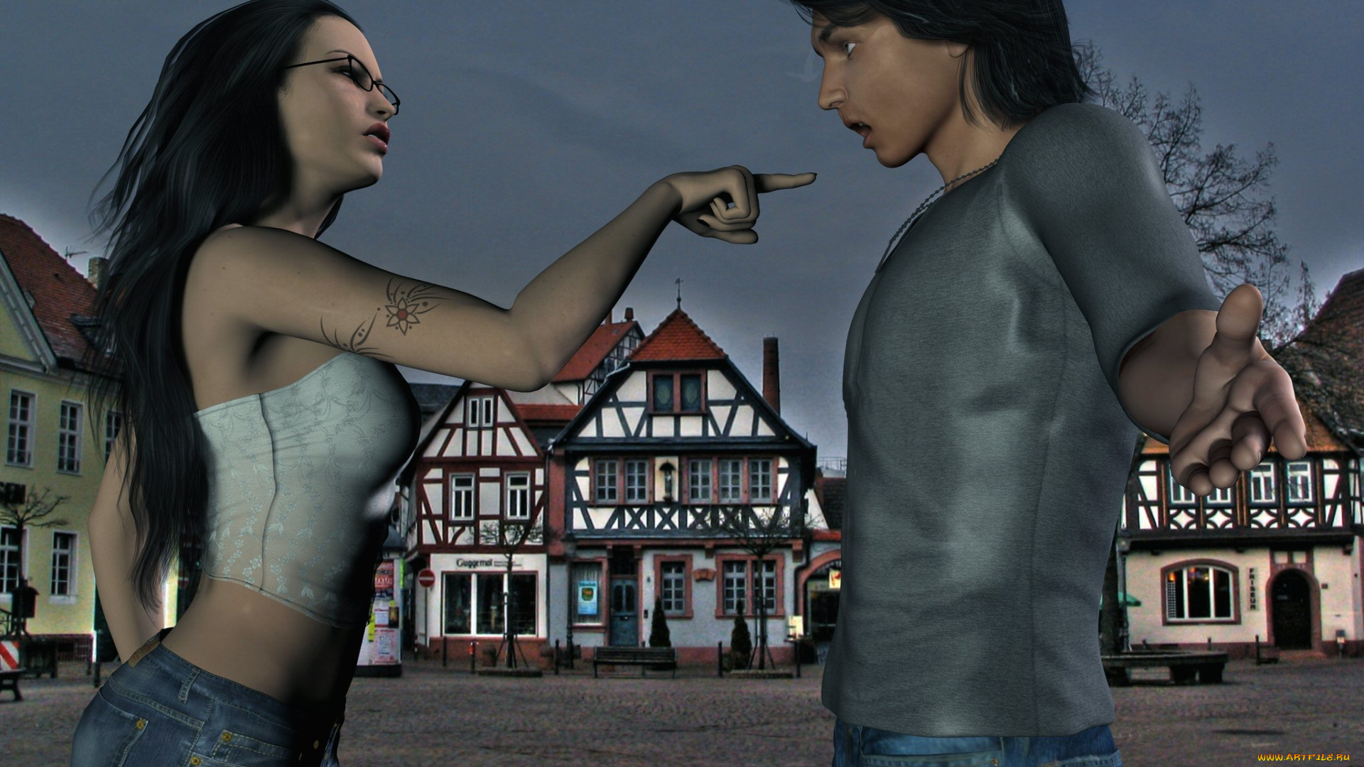 3д, графика, люди, , people, девушка, взгляд, фон, парень