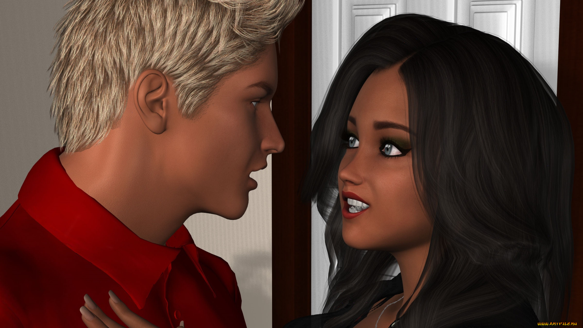 3д, графика, романтика, , romantics, мужчина, фон, взгляд, девушка