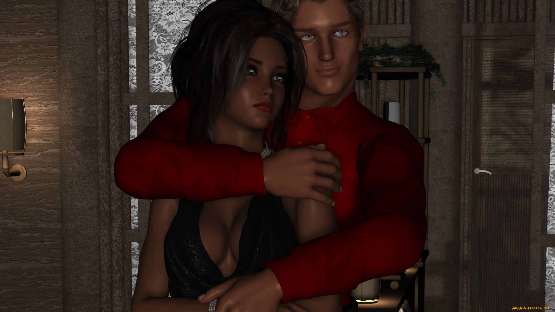 3д, графика, романтика, , romantics, мужчина, фон, взгляд, девушка