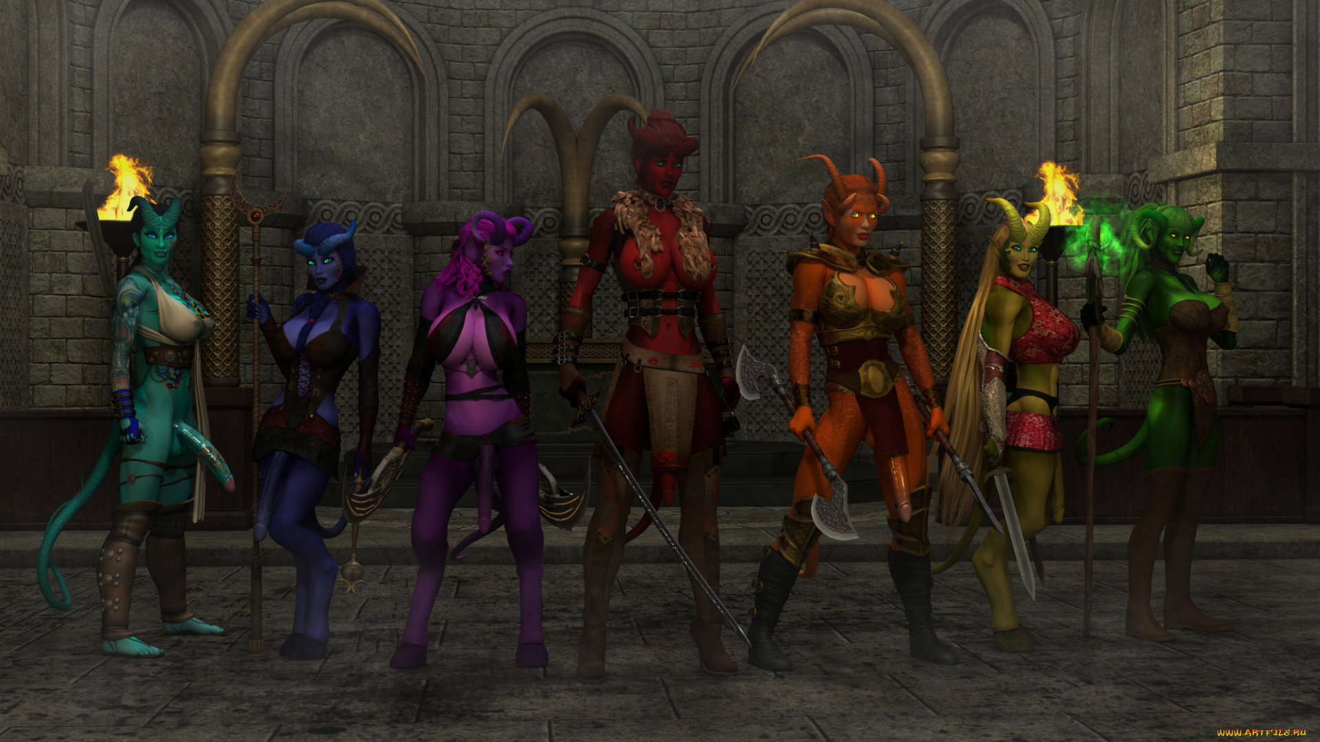 3д, графика, существа, , creatures, оружие, кастаники, взгляд, фон