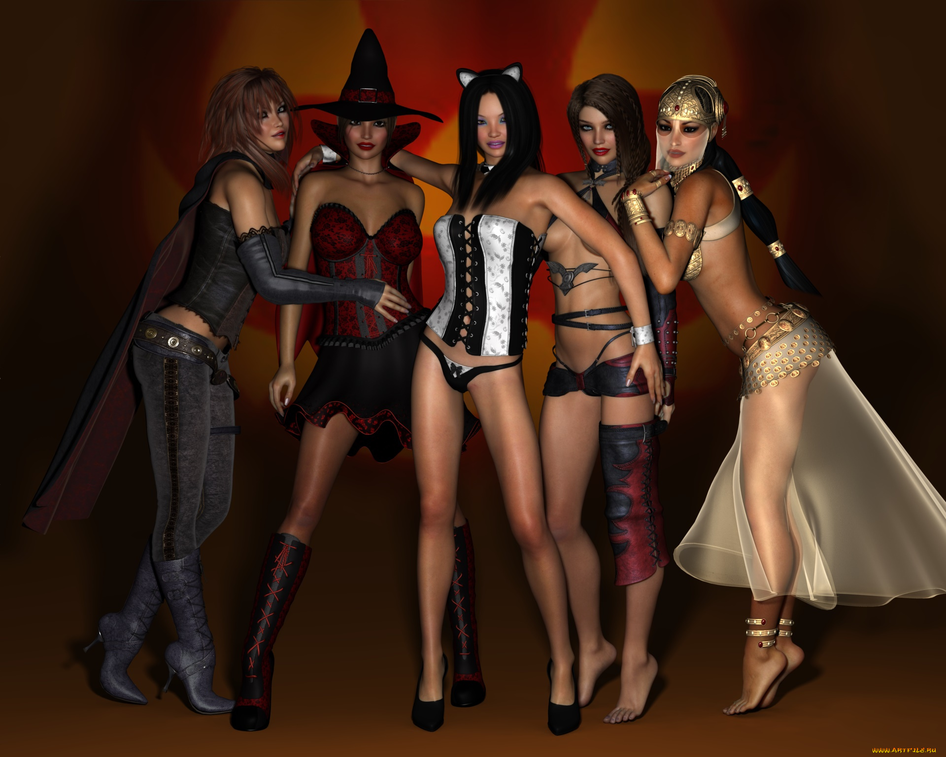 3д, графика, люди, , people, девушки, взгляд, фон