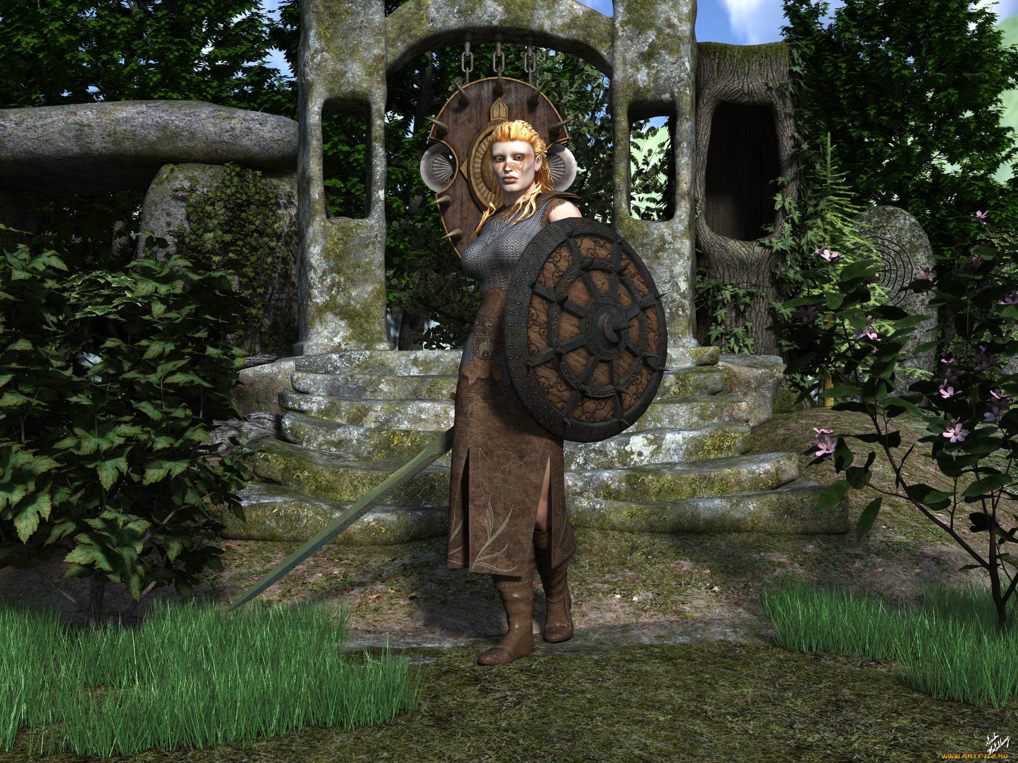 3д, графика, амазонки, , amazon, фон, взгляд, девушка, оружие