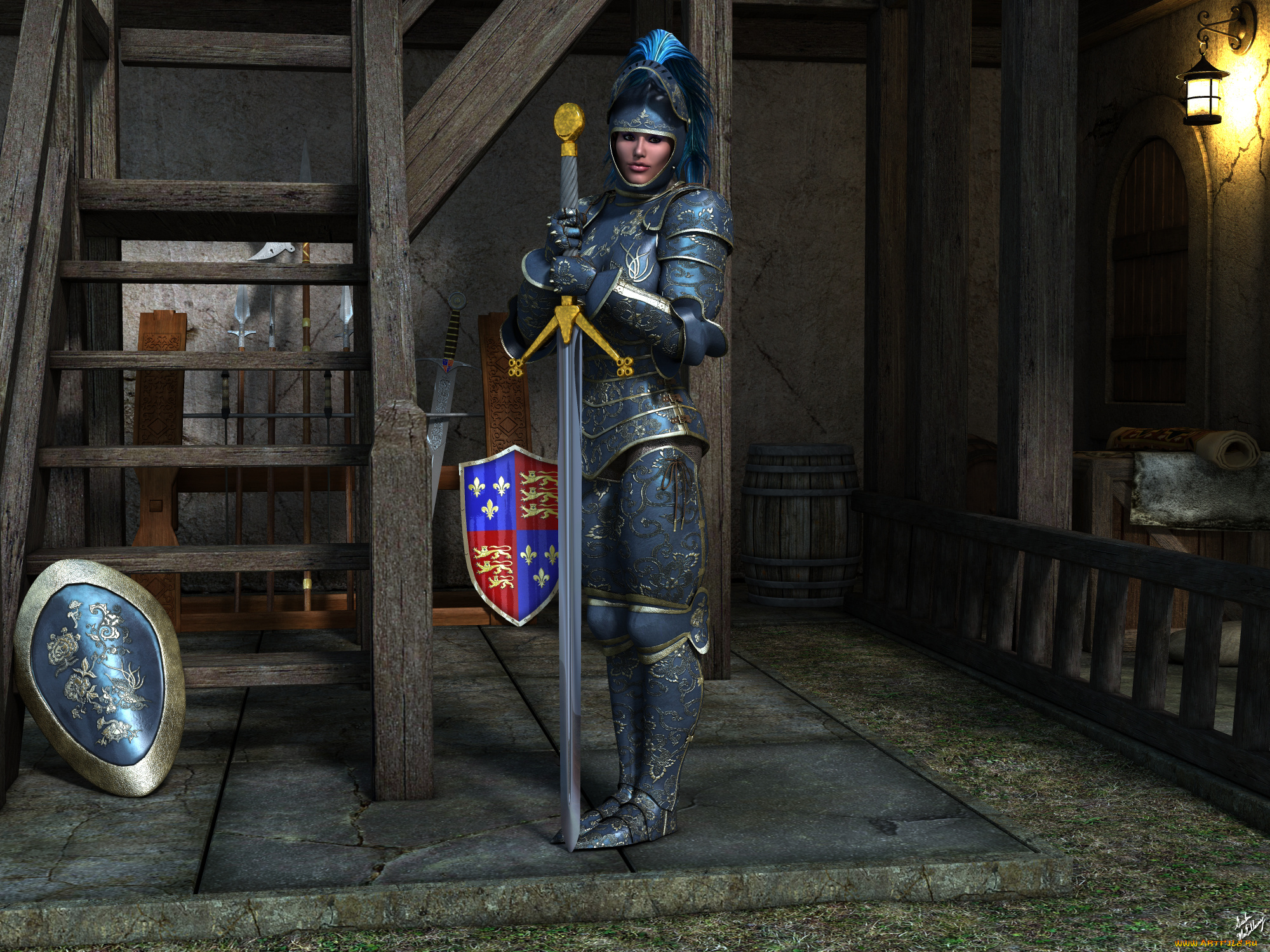 3д, графика, фантазия, , fantasy, оружие, взгляд, фон, девушка