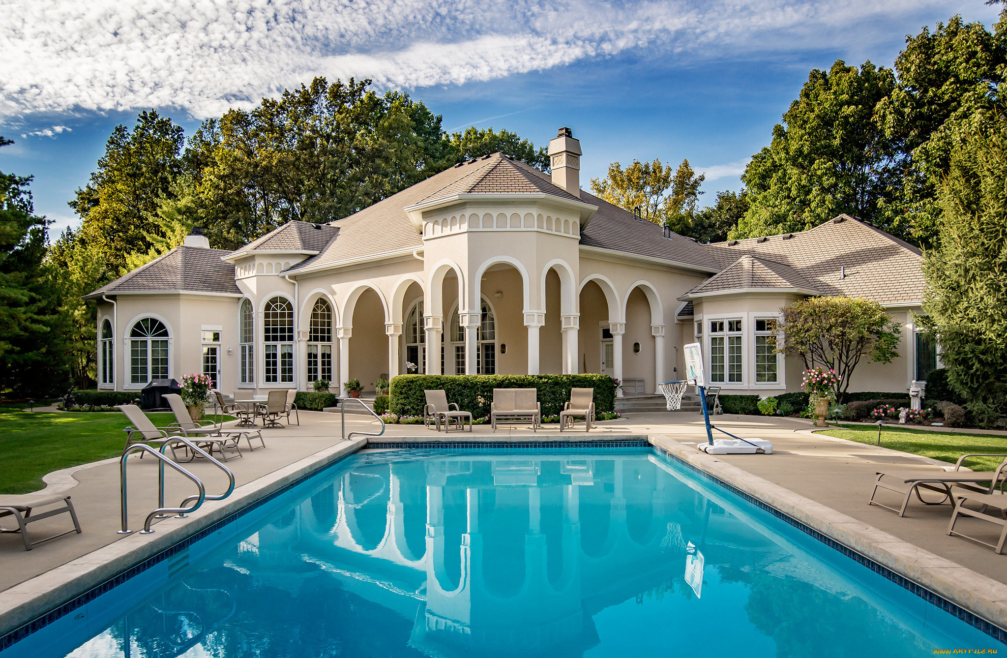 города, -, здания, , дома, дом, особняк, архитектура, стиль, бассейн, вода, роскошь