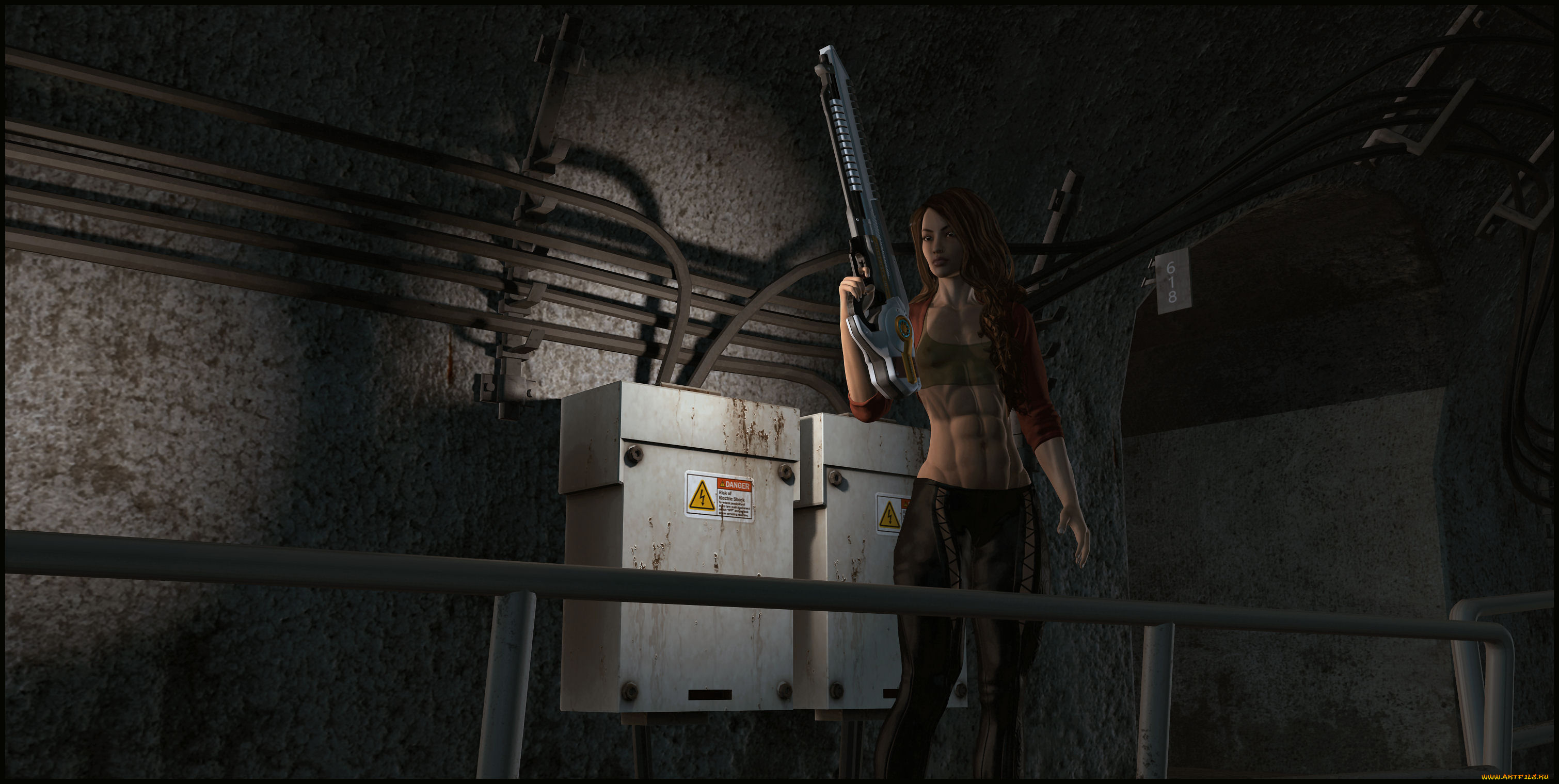 3д, графика, фантазия, , fantasy, фон, взгляд, оружие, девушка