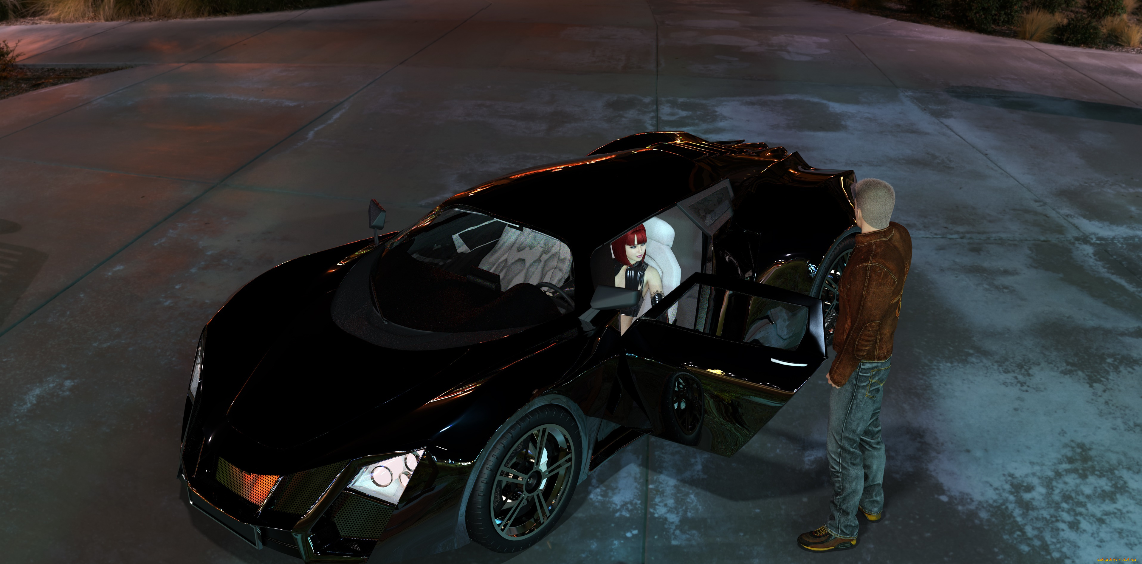 автомобили, 3d, car&girl, взгляд, девушка, парень, автомобиль, фон