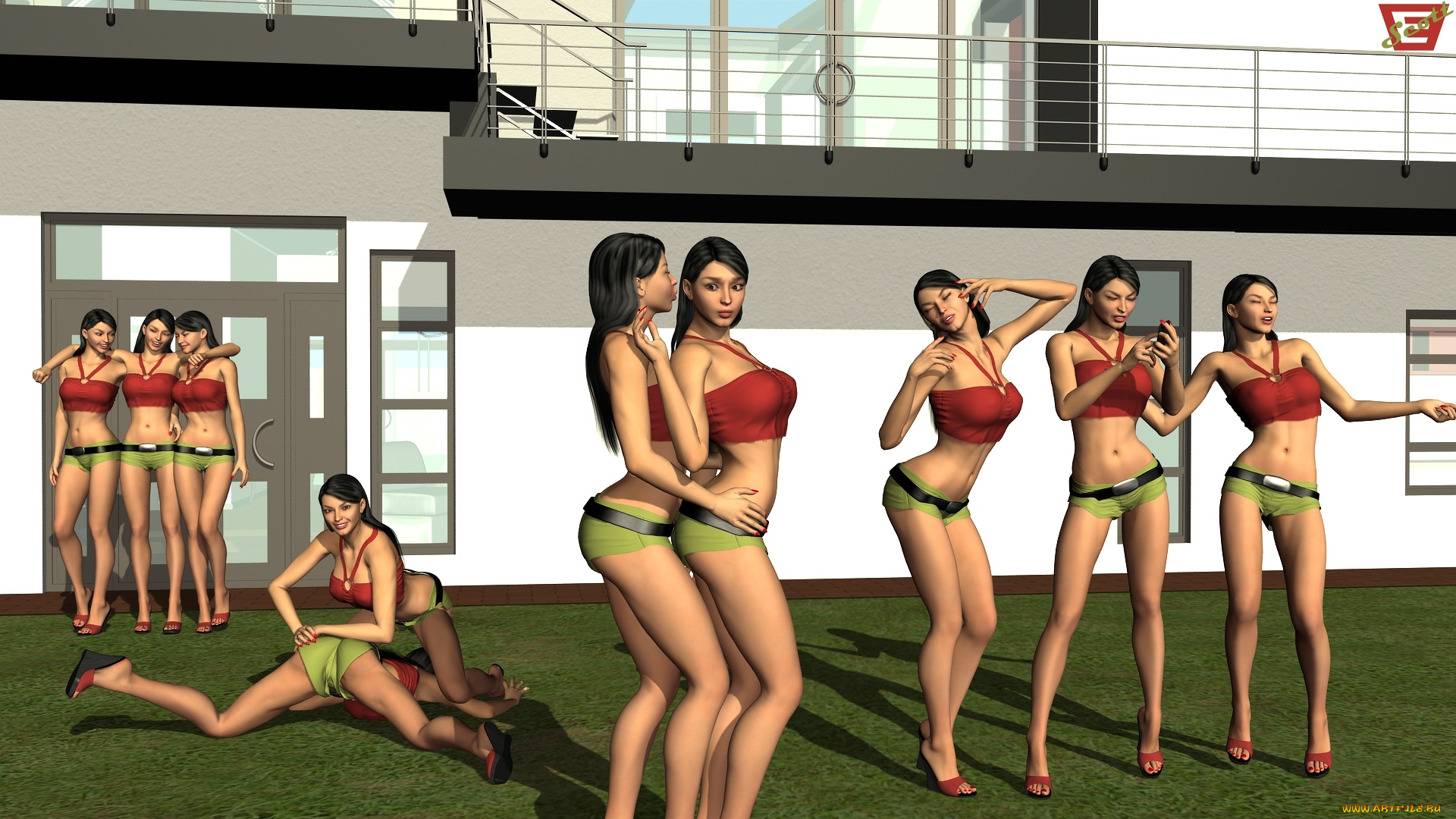 3д, графика, люди, , people, фон, взгляд, девушки