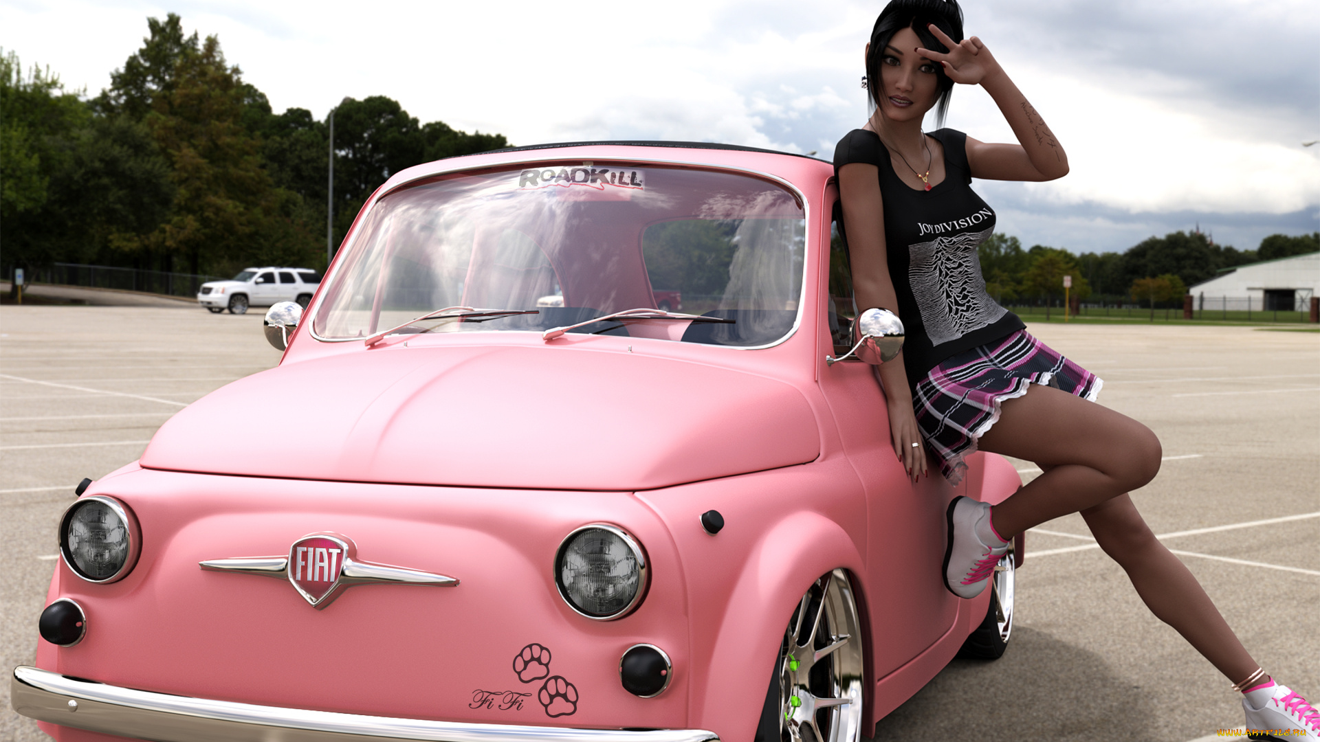 3д, графика, люди-авто, мото, , people-, car, , , moto, взгляд, девушка, автомобиль, фон