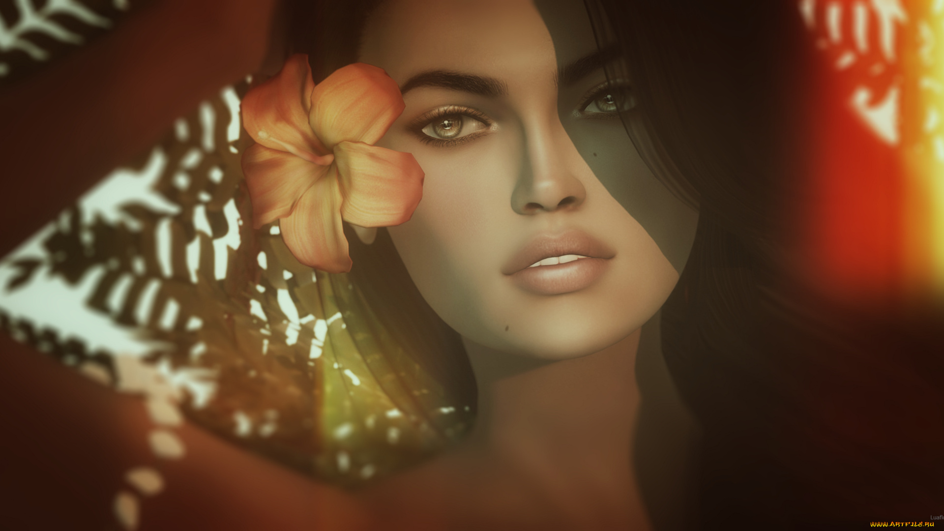 3д, графика, портрет, , portraits, волосы, цветок, девушка, портрет