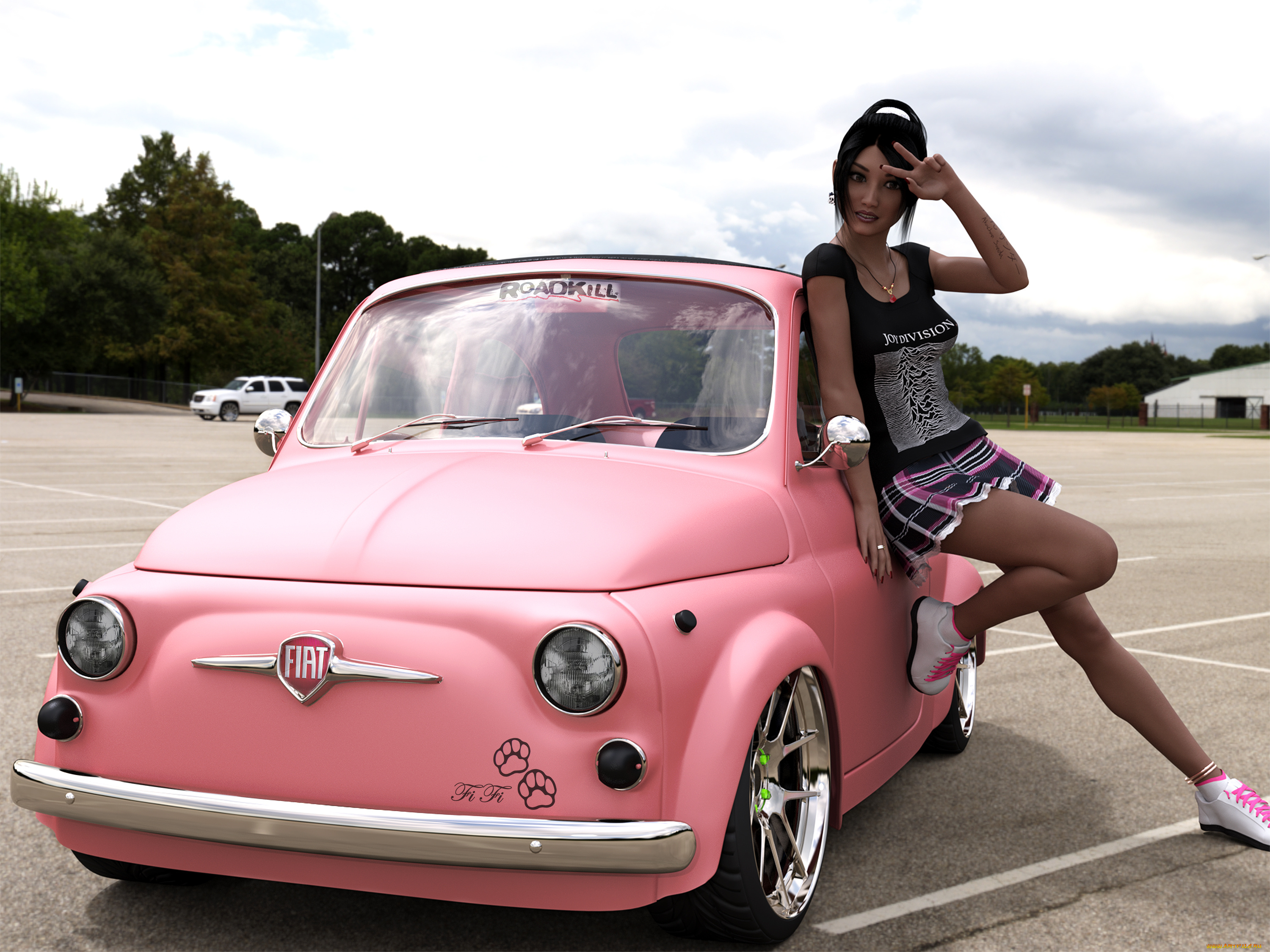 3д, графика, люди-авто, мото, , people-, car, , , moto, взгляд, девушка, автомобиль, фон