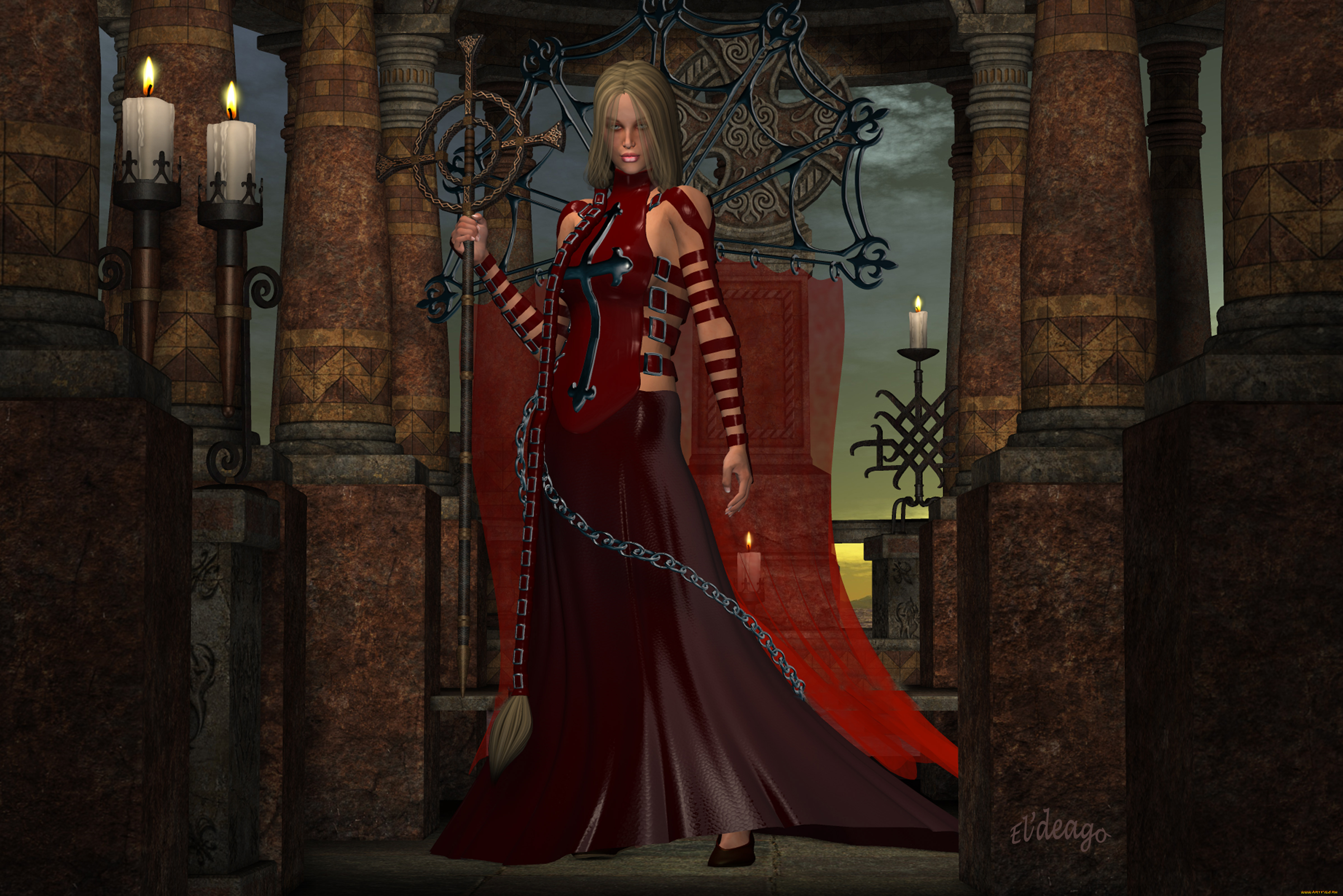 3д, графика, фантазия, , fantasy, свечи, фон, взгляд, девушка