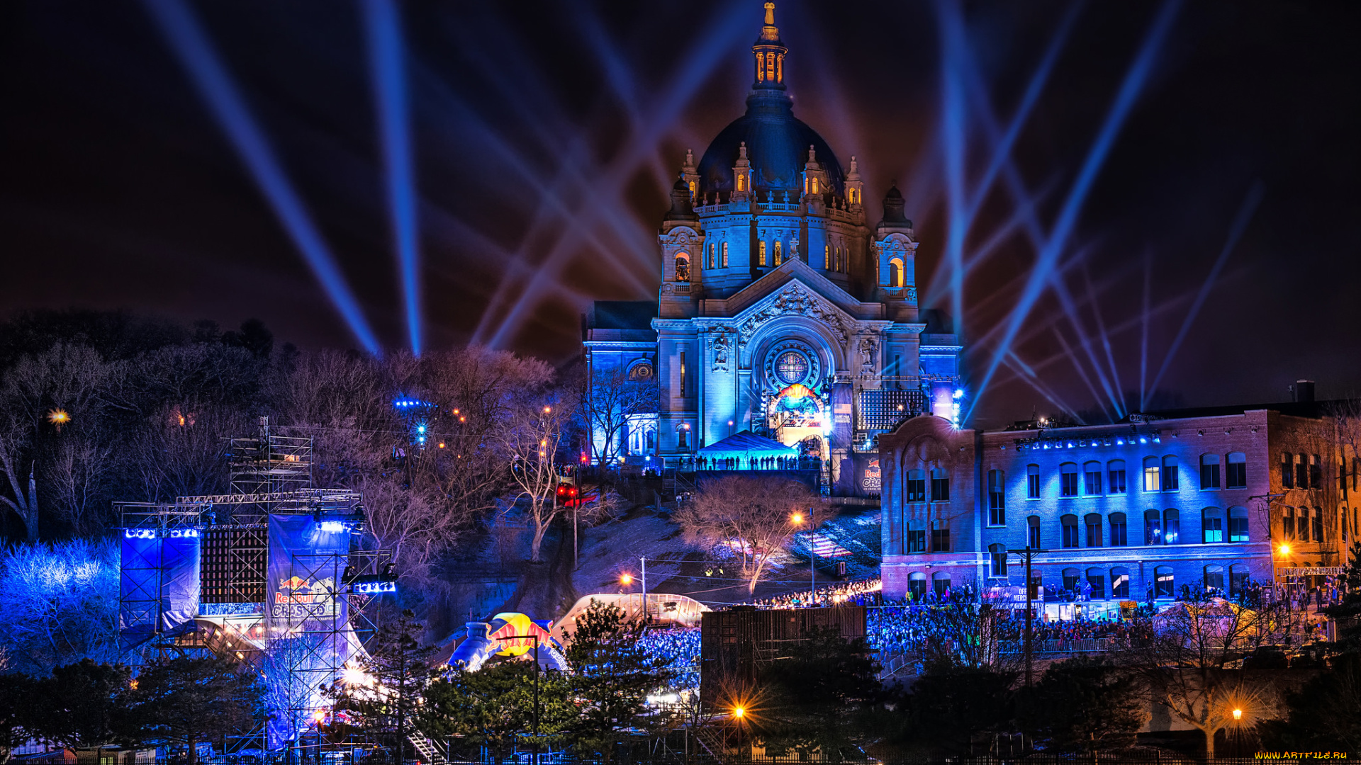 cathedral, of, saint, paul, , minnesota, города, -, католические, соборы, , костелы, , аббатства, ночь, огни