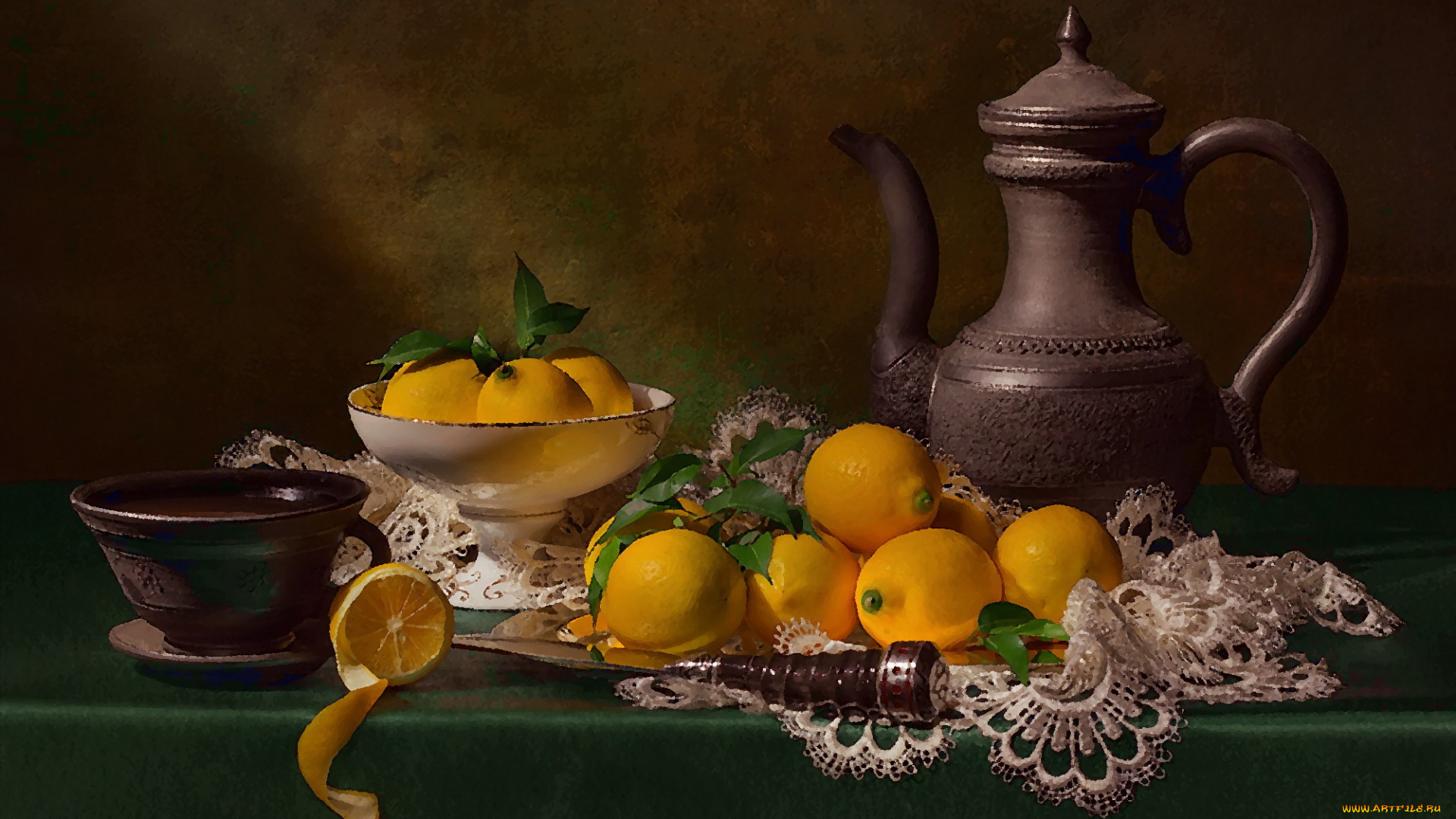 разное, компьютерный, дизайн, компьютерный, дизайн, кувшин, лимон, натюрморт