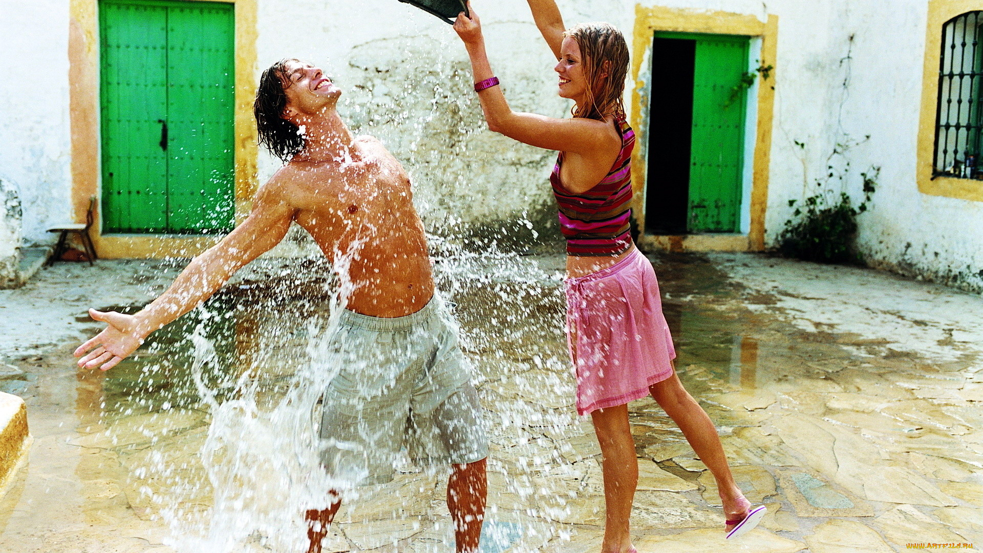 разное, мужчина, женщина, влюбленные, ведро, вода, игра