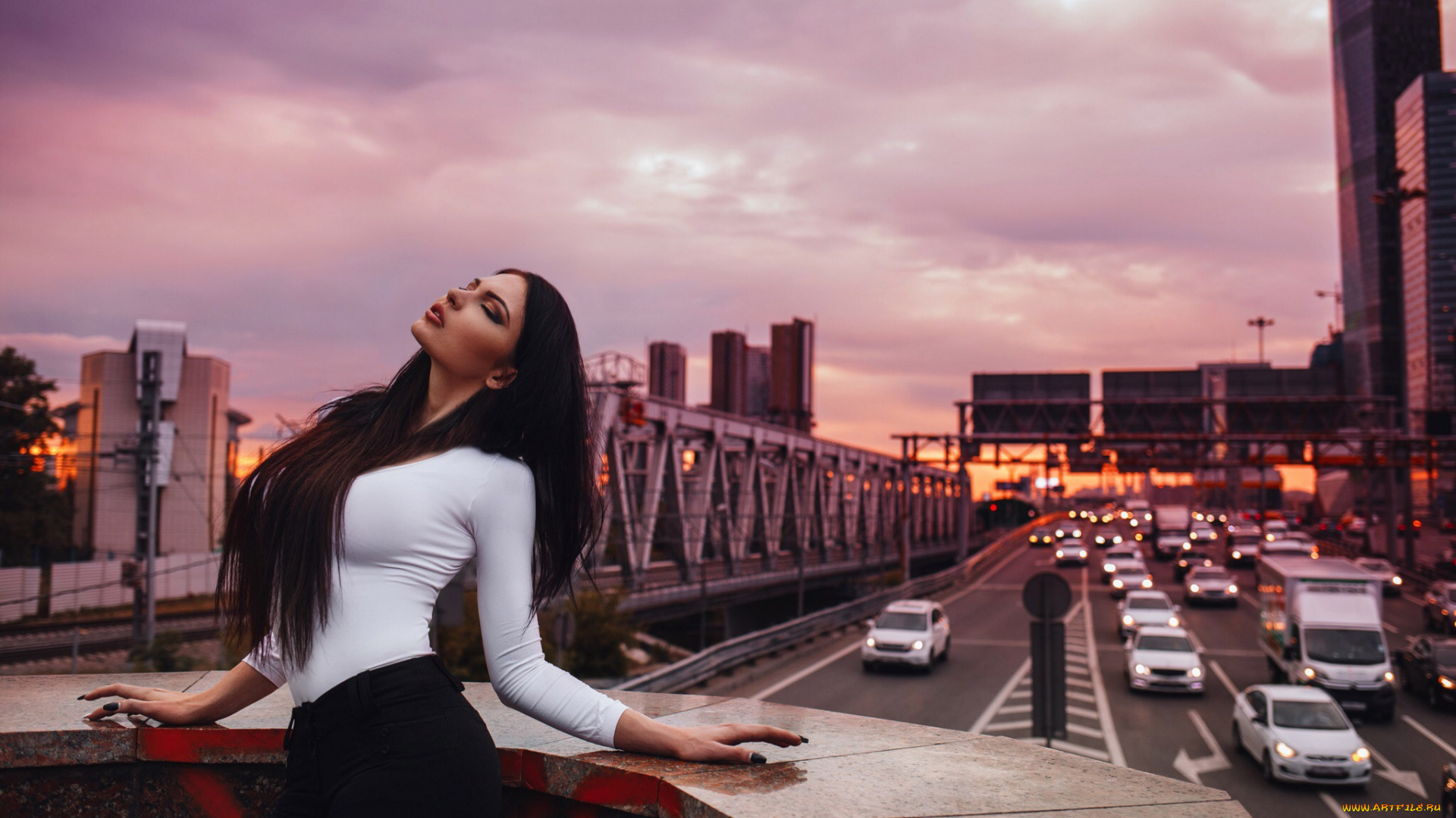 девушки, -unsort, , брюнетки, темноволосые, город, закрытые, глаза, модель, дорога, длинные, волосы, oksana, bast, wallhaven, оксана, баст