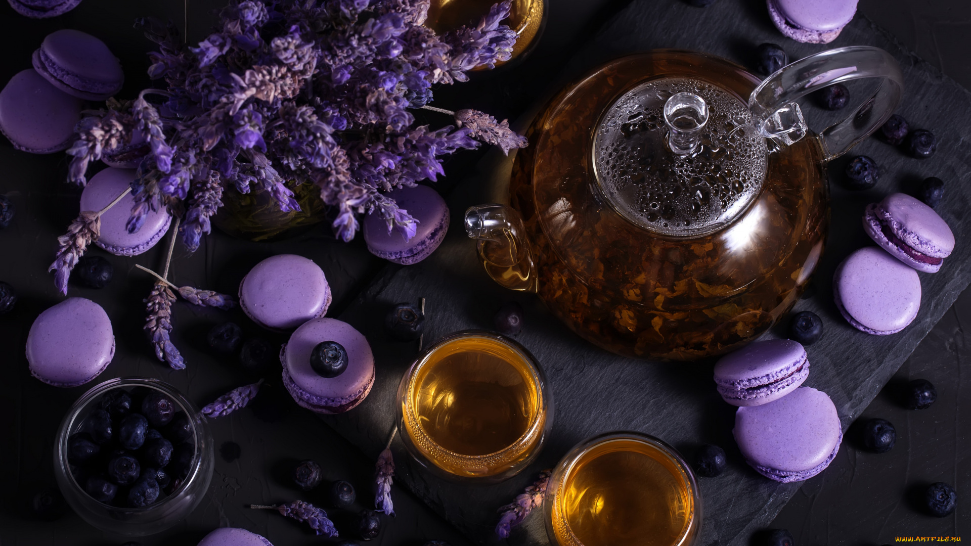 еда, напитки, , Чай, лаванда, чайник, чай, чашки, голубика