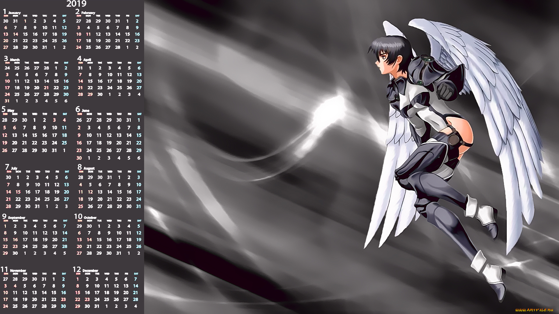 календари, аниме, профиль, крылья, девушка