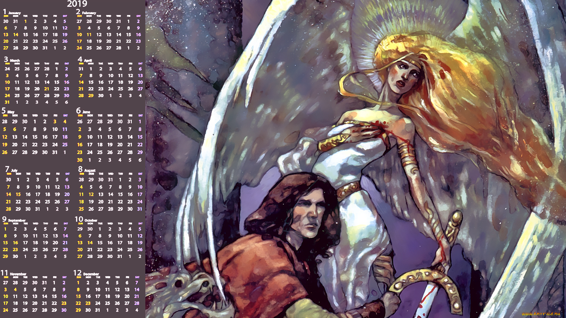 календари, фэнтези, девушка, человек, люди, двое