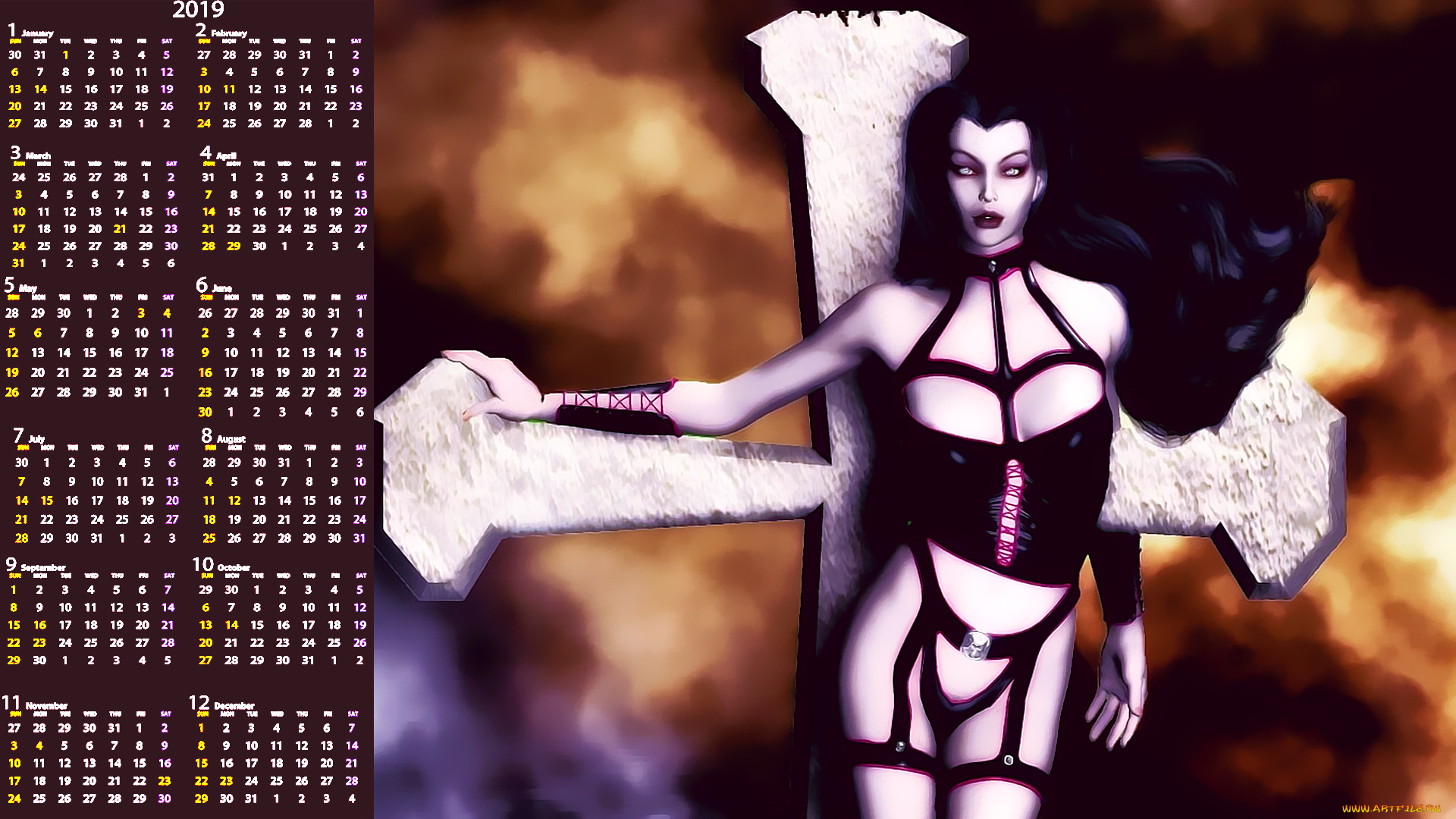 календари, фэнтези, взгляд, женщина, крест