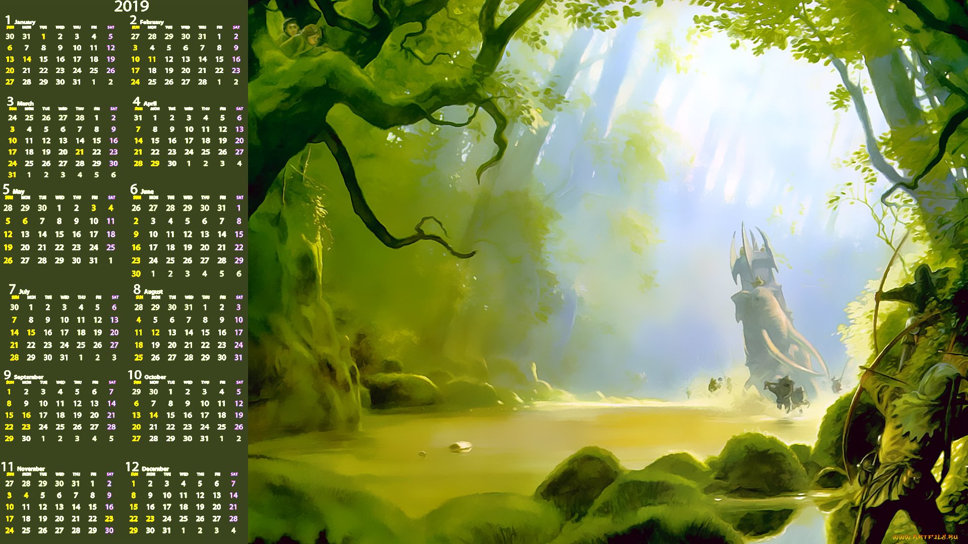 календари, фэнтези, животное, природа, деревья
