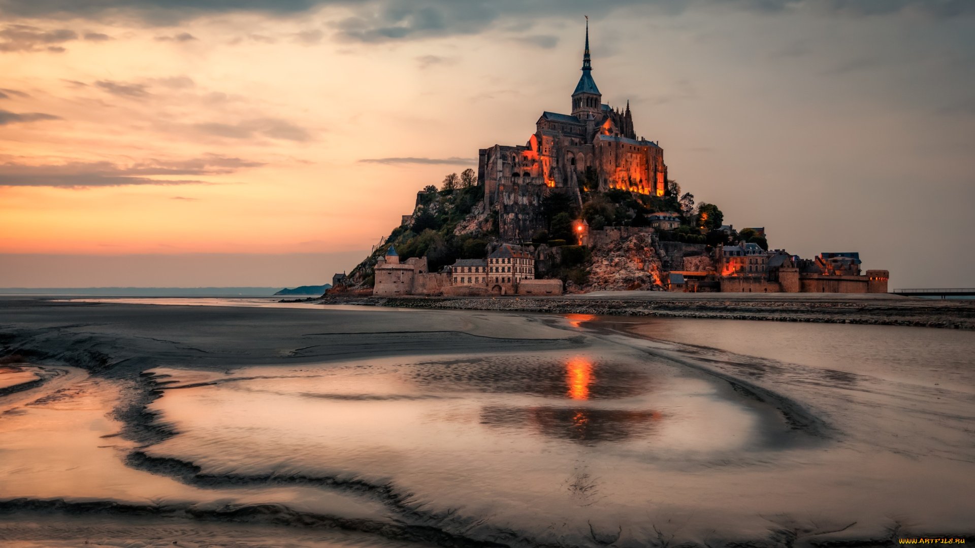 города, крепость, мон-сен-мишель, , франция, крепость