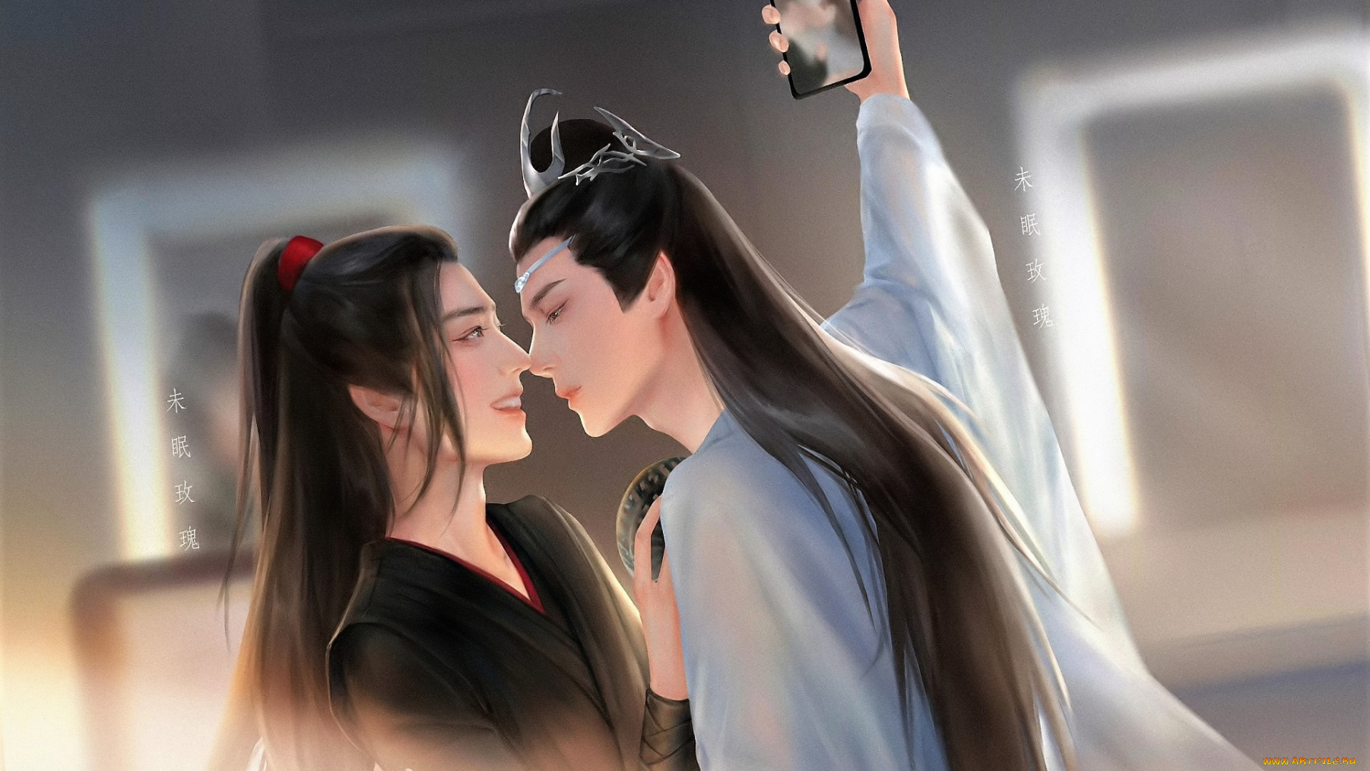 рисованное, люди, ван, ибо, сяо, чжань, телефон