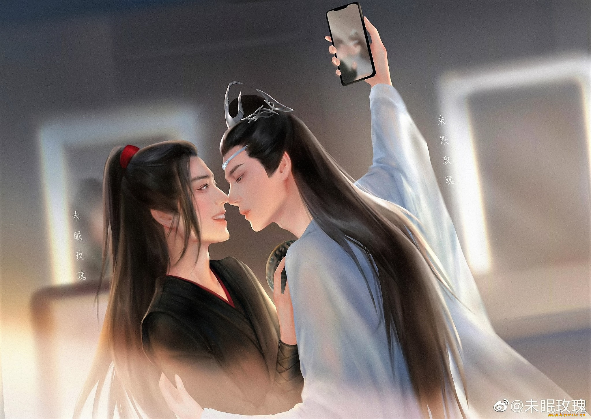 рисованное, люди, ван, ибо, сяо, чжань, телефон