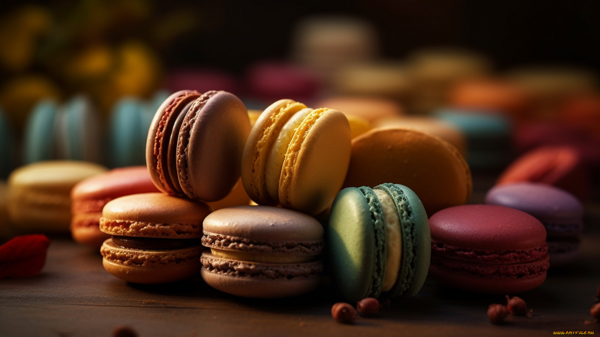 еда, макаруны, лакомство, печенье, ассорти